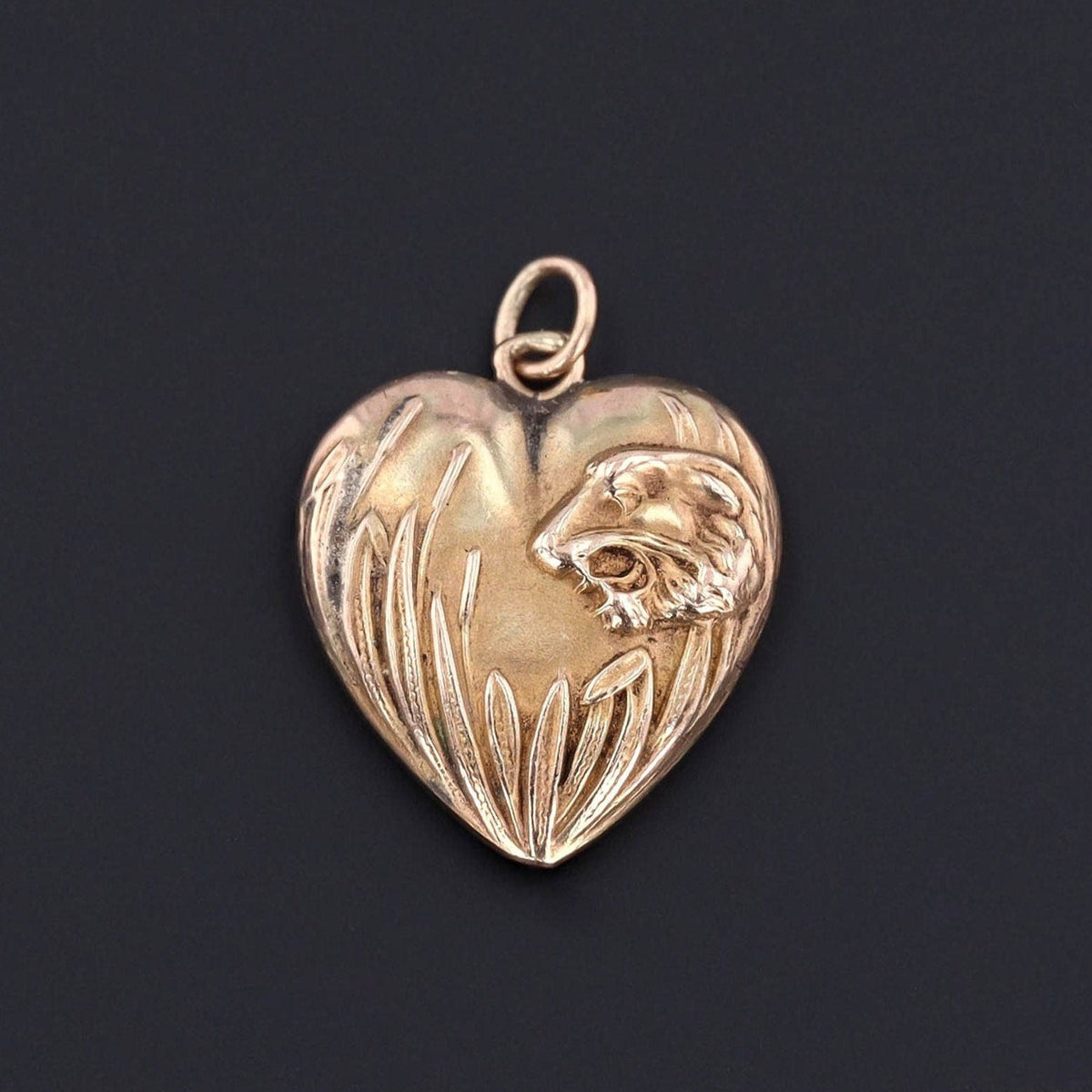Antique Lion Heart Pendant | 10k Gold Lion Pendant - Trademark Antiques