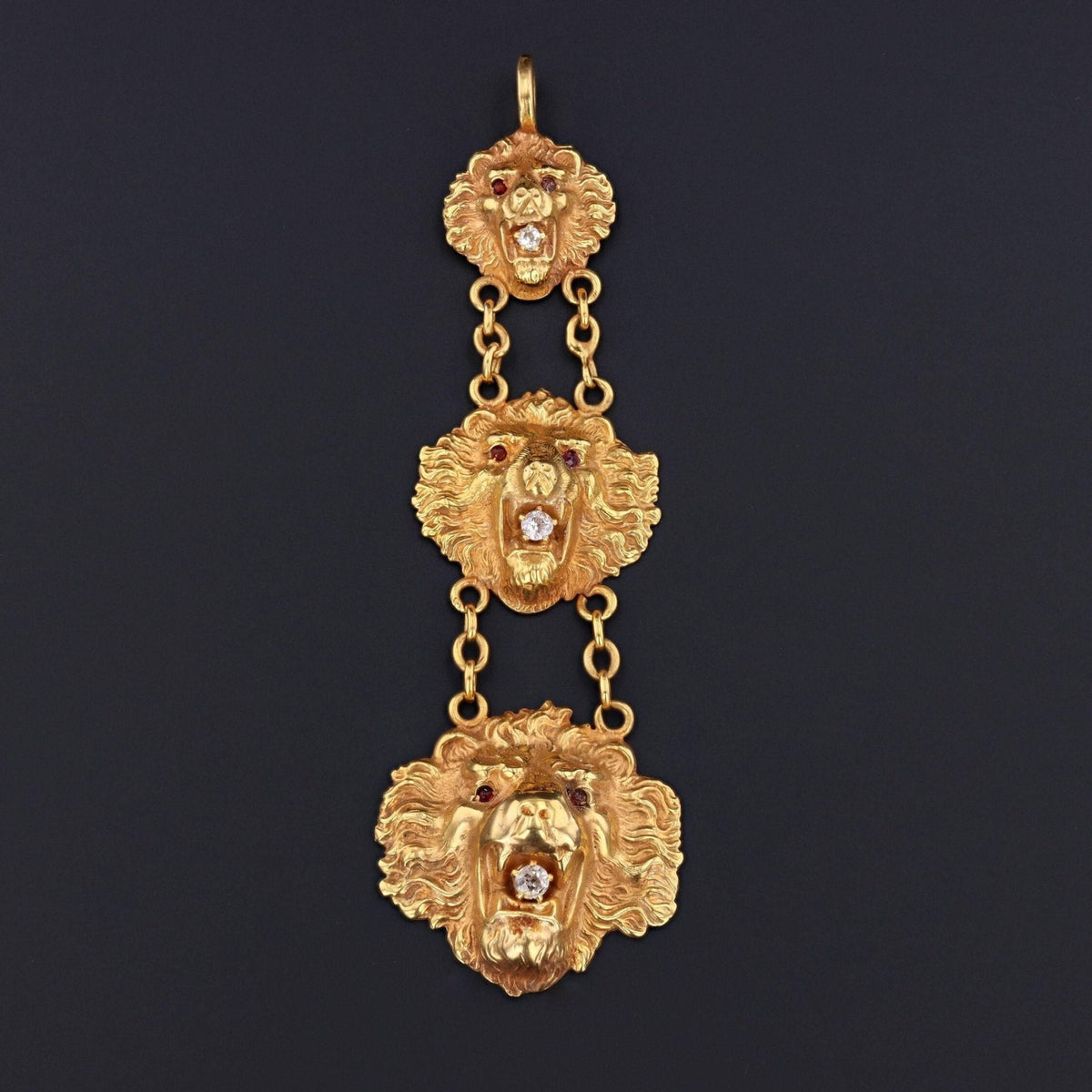 Antique Lion Pendant | 10k Gold &amp; Diamond Lion Pendant - Trademark Antiques