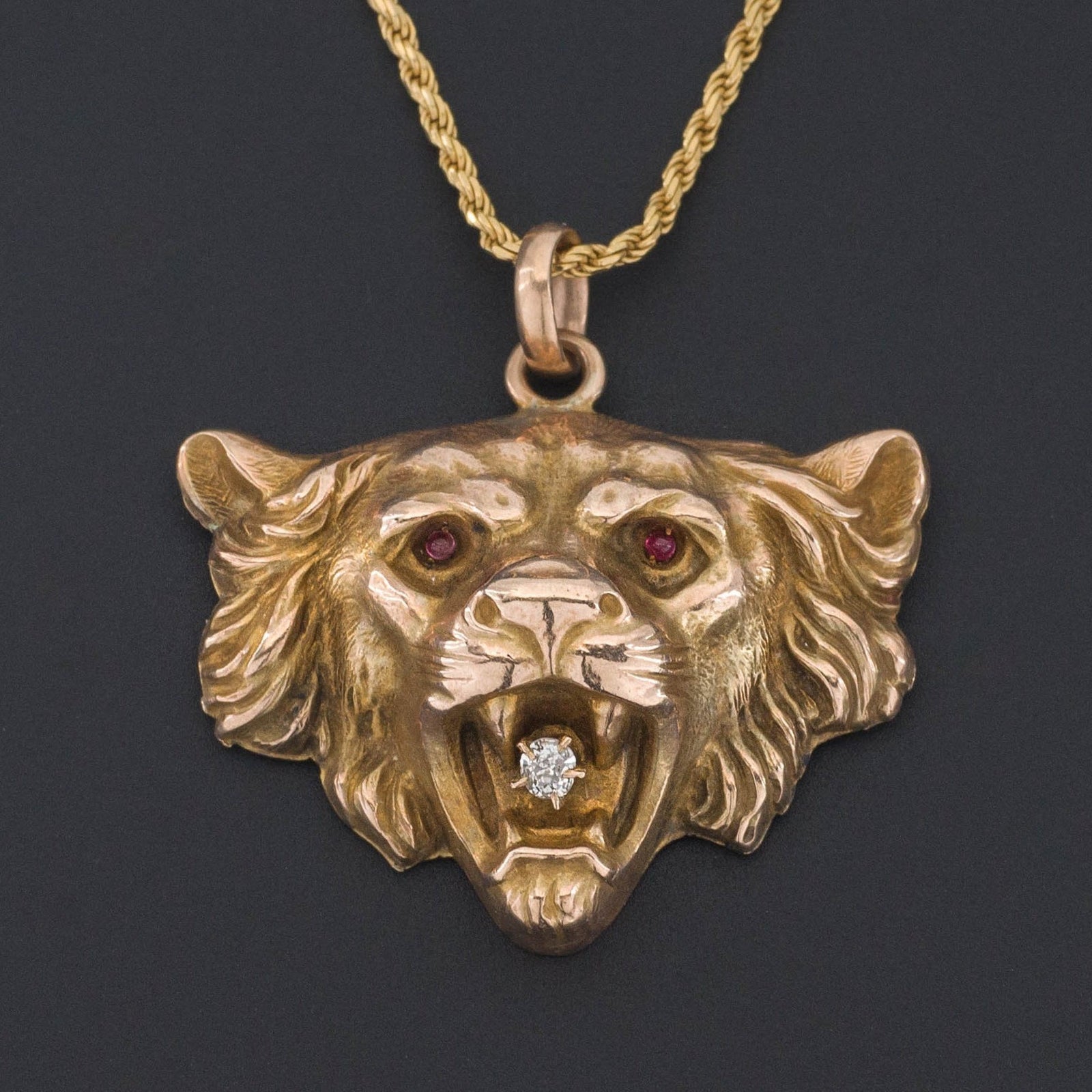 Antique Lion Pendant | 14k Gold Pendant on Optional 18k Chain - Trademark Antiques