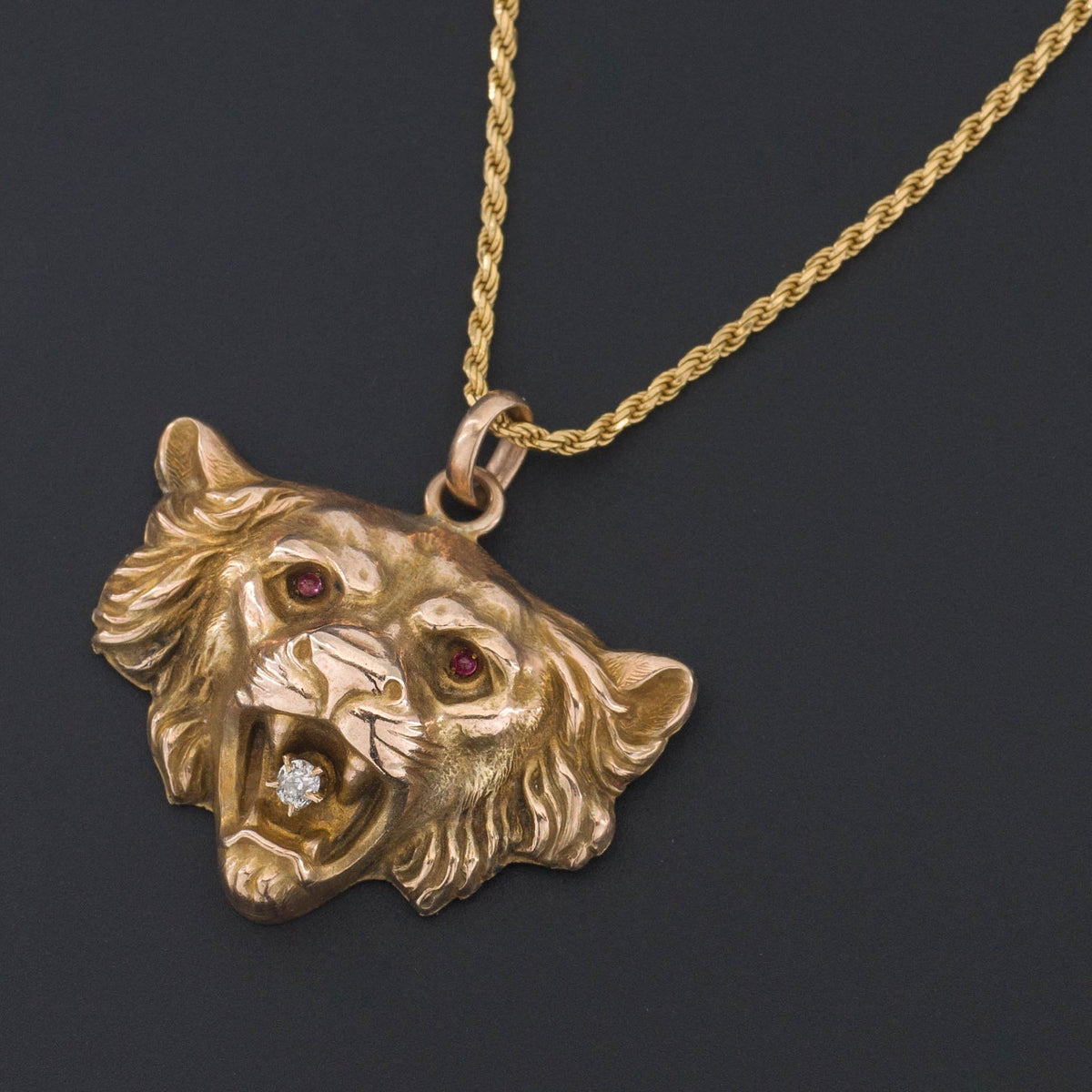 Antique Lion Pendant | 14k Gold Pendant on Optional 18k Chain - Trademark Antiques