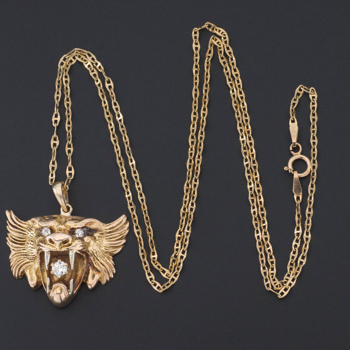 Antique Lion Pendant | 14k Gold Pendant on Optional 9ct Chain - Trademark Antiques