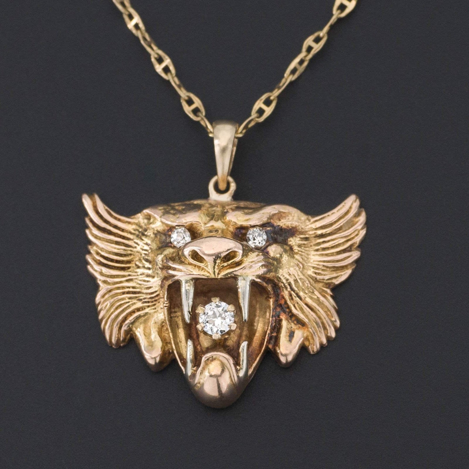 Antique Lion Pendant | 14k Gold Pendant on Optional 9ct Chain - Trademark Antiques