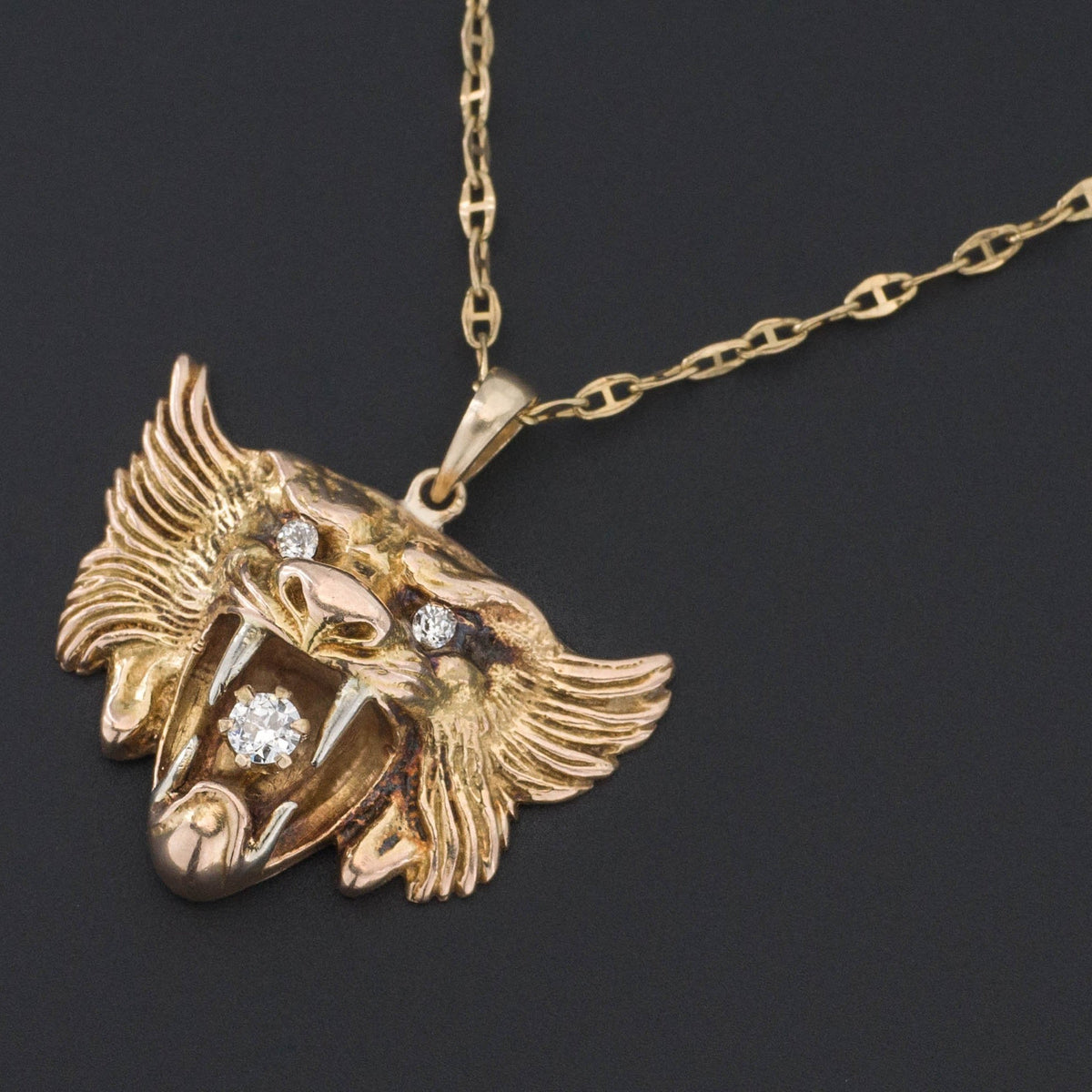 Antique Lion Pendant | 14k Gold Pendant on Optional 9ct Chain - Trademark Antiques