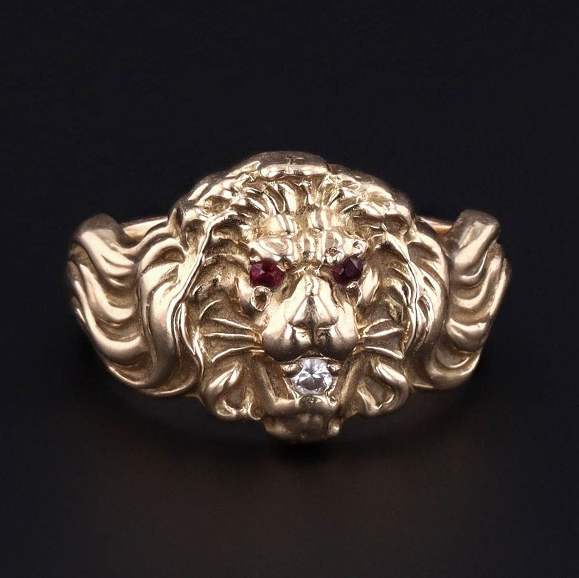 Antique Lion Ring | 14k Gold Ring - Trademark Antiques