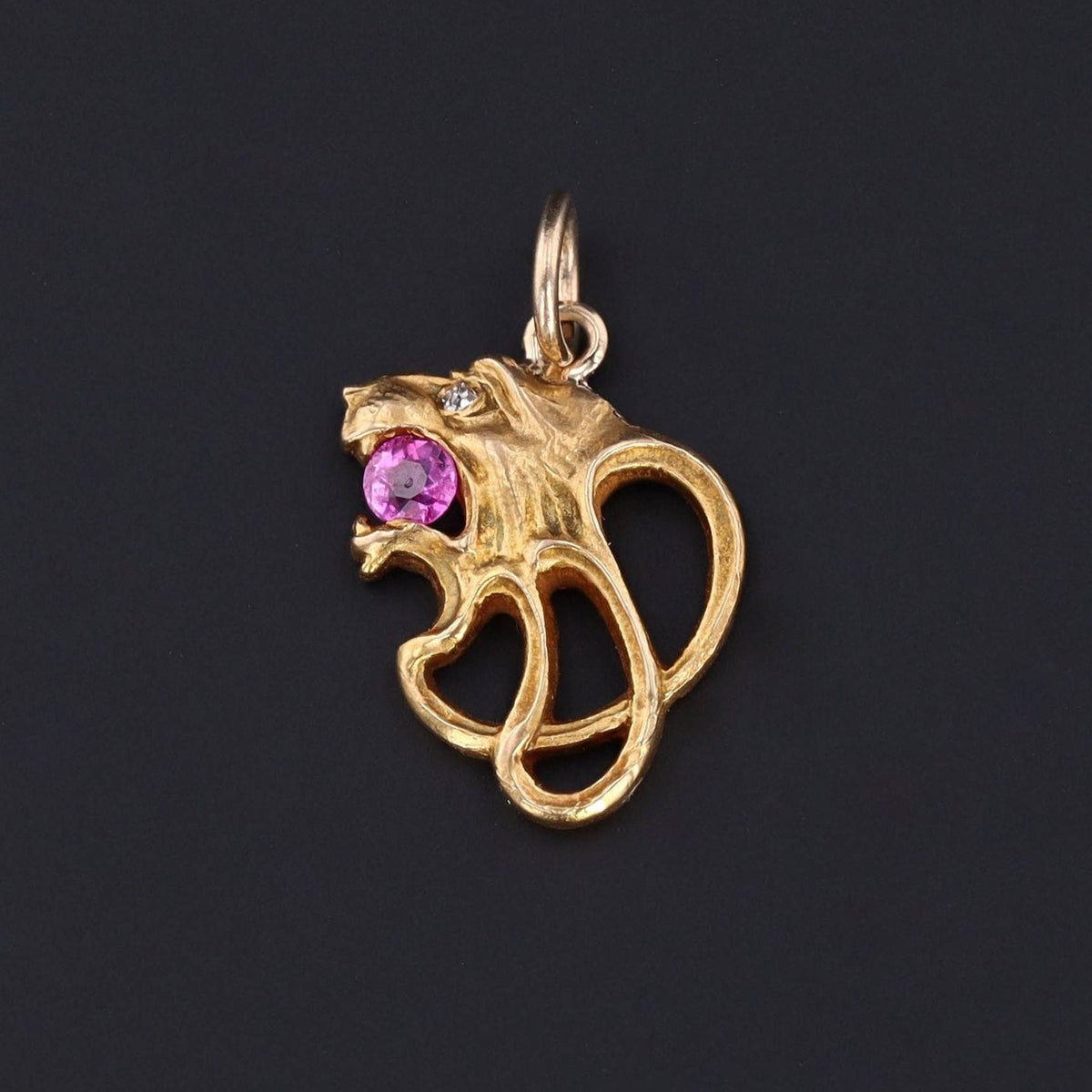Antique Lion with Pink Sapphire Pendant | Pin Conversion - Trademark Antiques