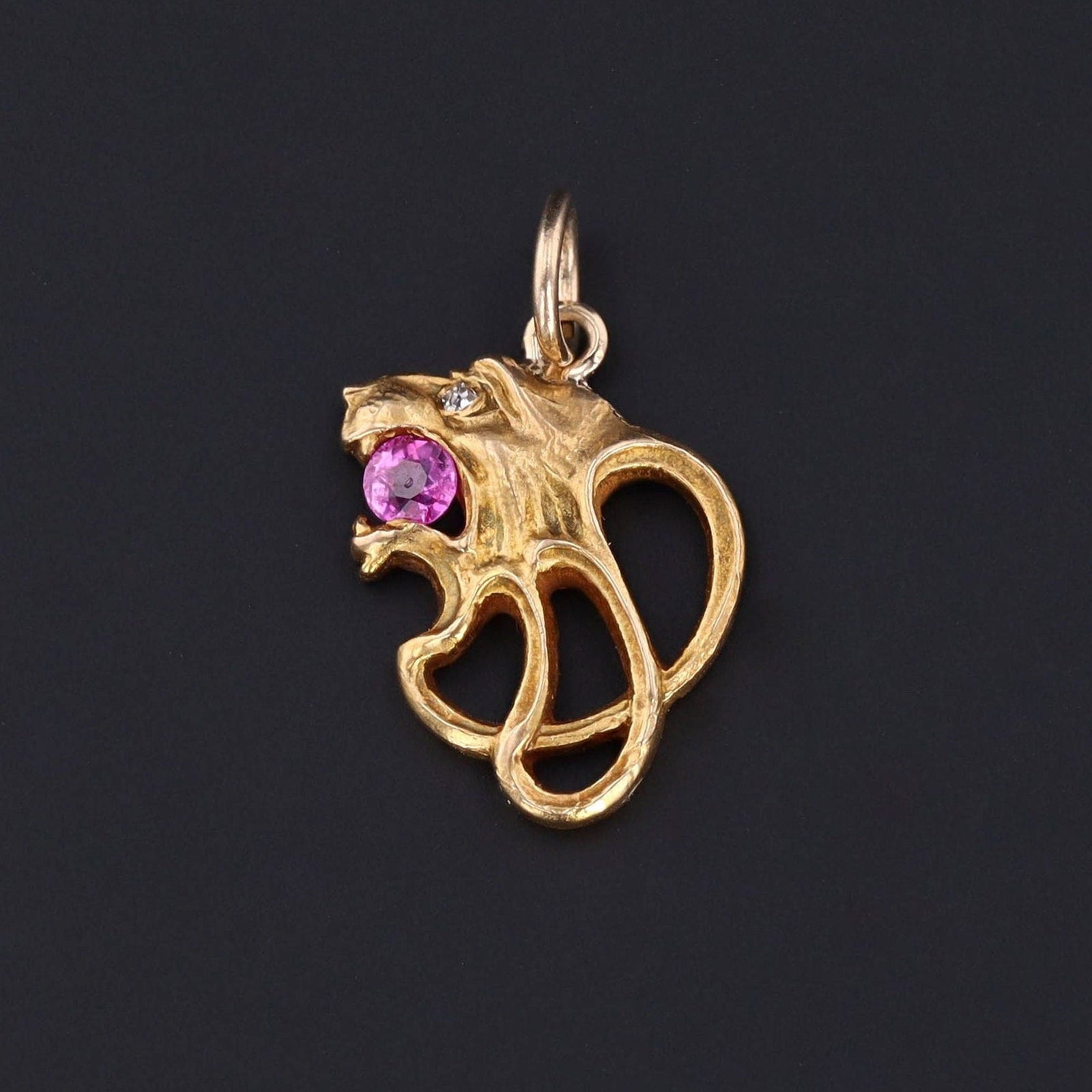 Antique Lion with Pink Sapphire Pendant | Pin Conversion - Trademark Antiques