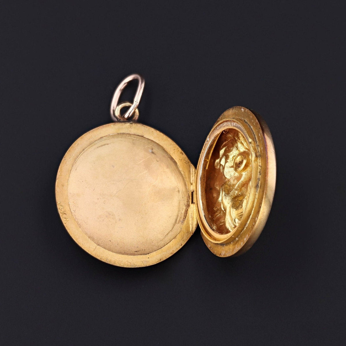 Antique Lion with Rubies and Diamond Locket of 14k Gold - Trademark Antiques