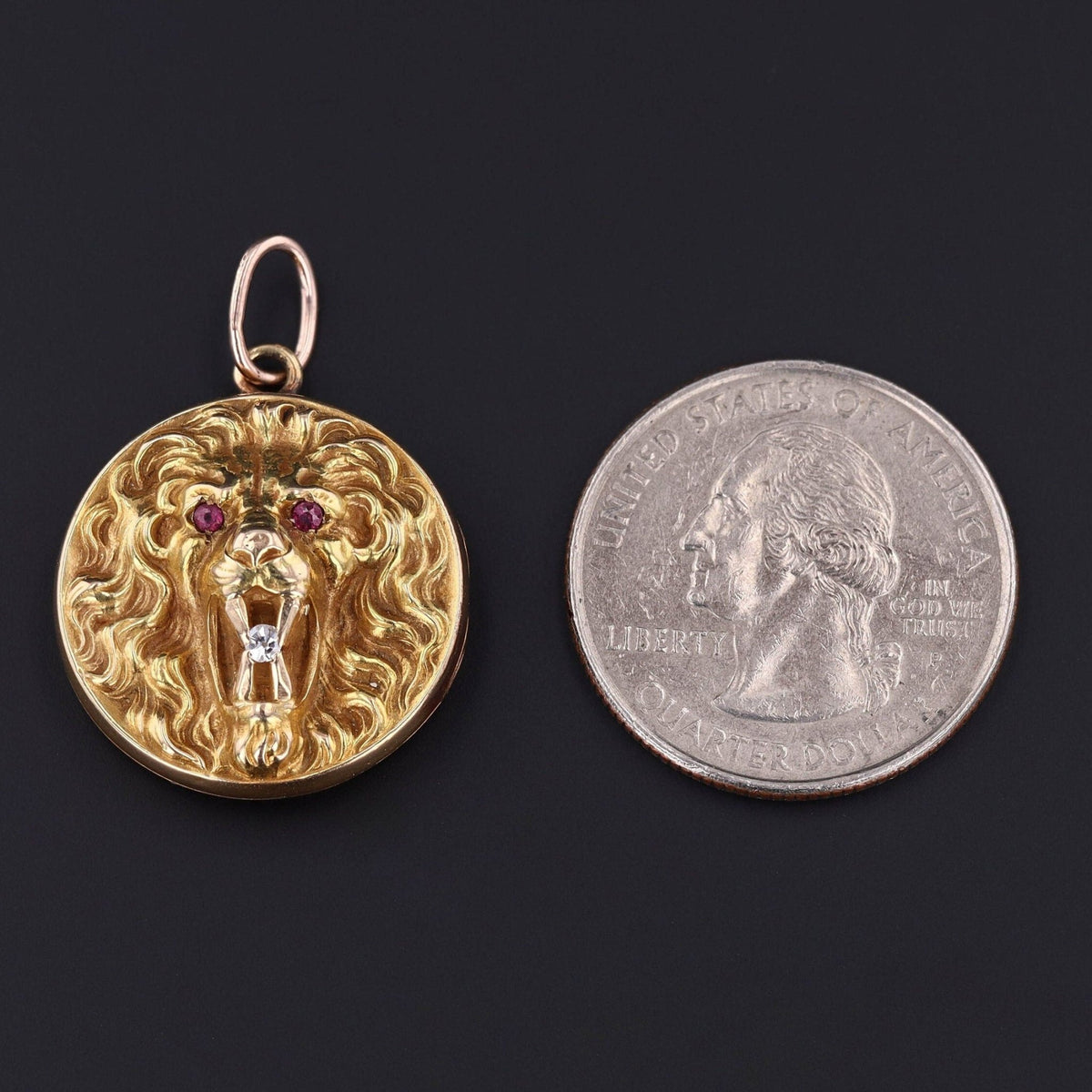 Antique Lion with Rubies and Diamond Locket of 14k Gold - Trademark Antiques
