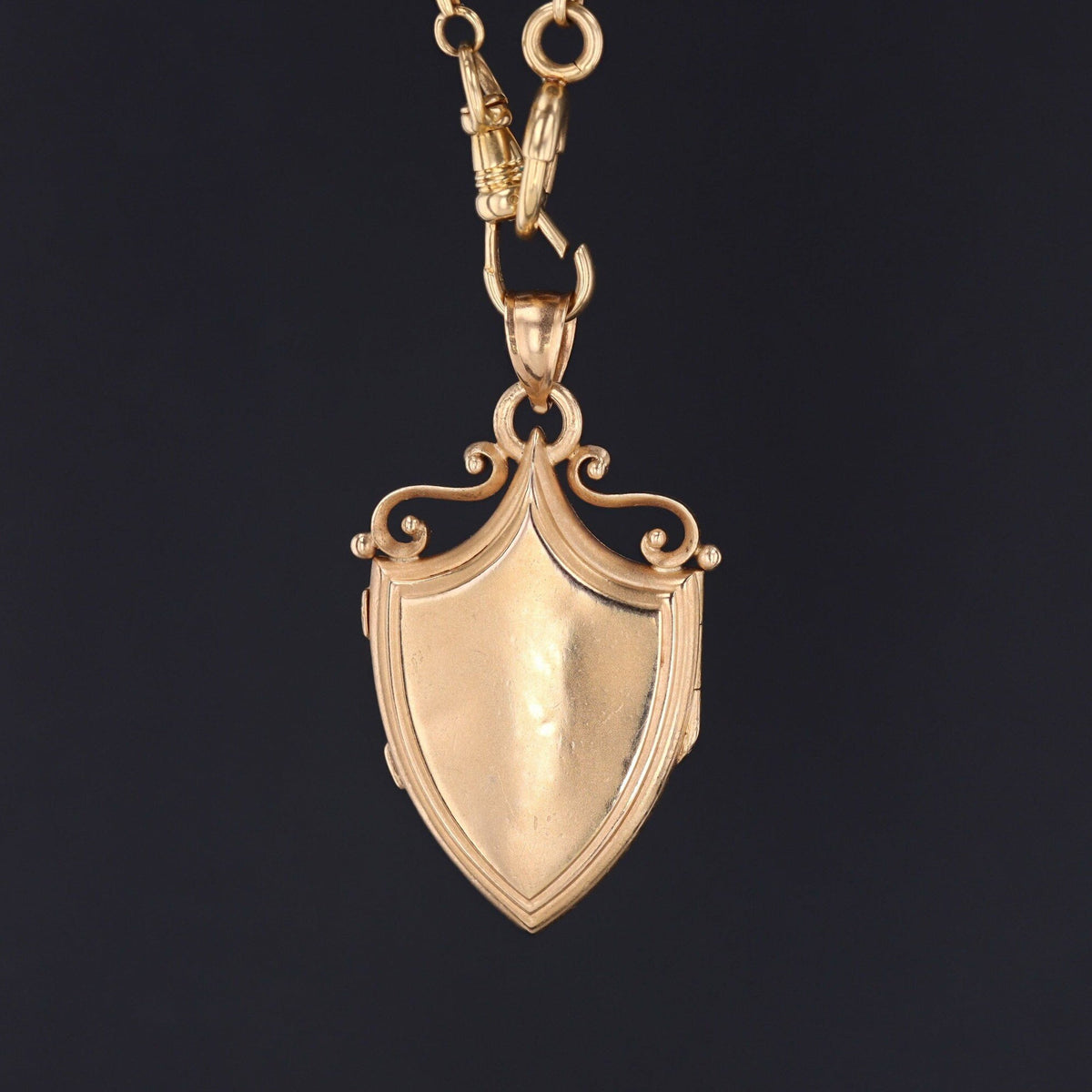 Antique Locket | 14k Gold &amp; Garnet Shield Locket on Optional 18k Chain - Trademark Antiques