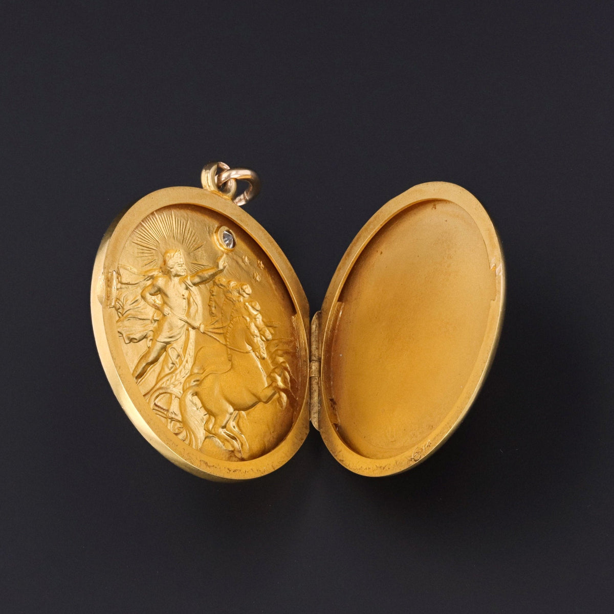 Antique Locket | Antique Charioteer Locket with Diamond - Trademark Antiques
