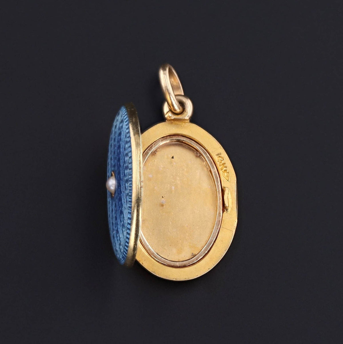 Antique Locket | Blue Enamel &amp; Pearl Locket - Trademark Antiques