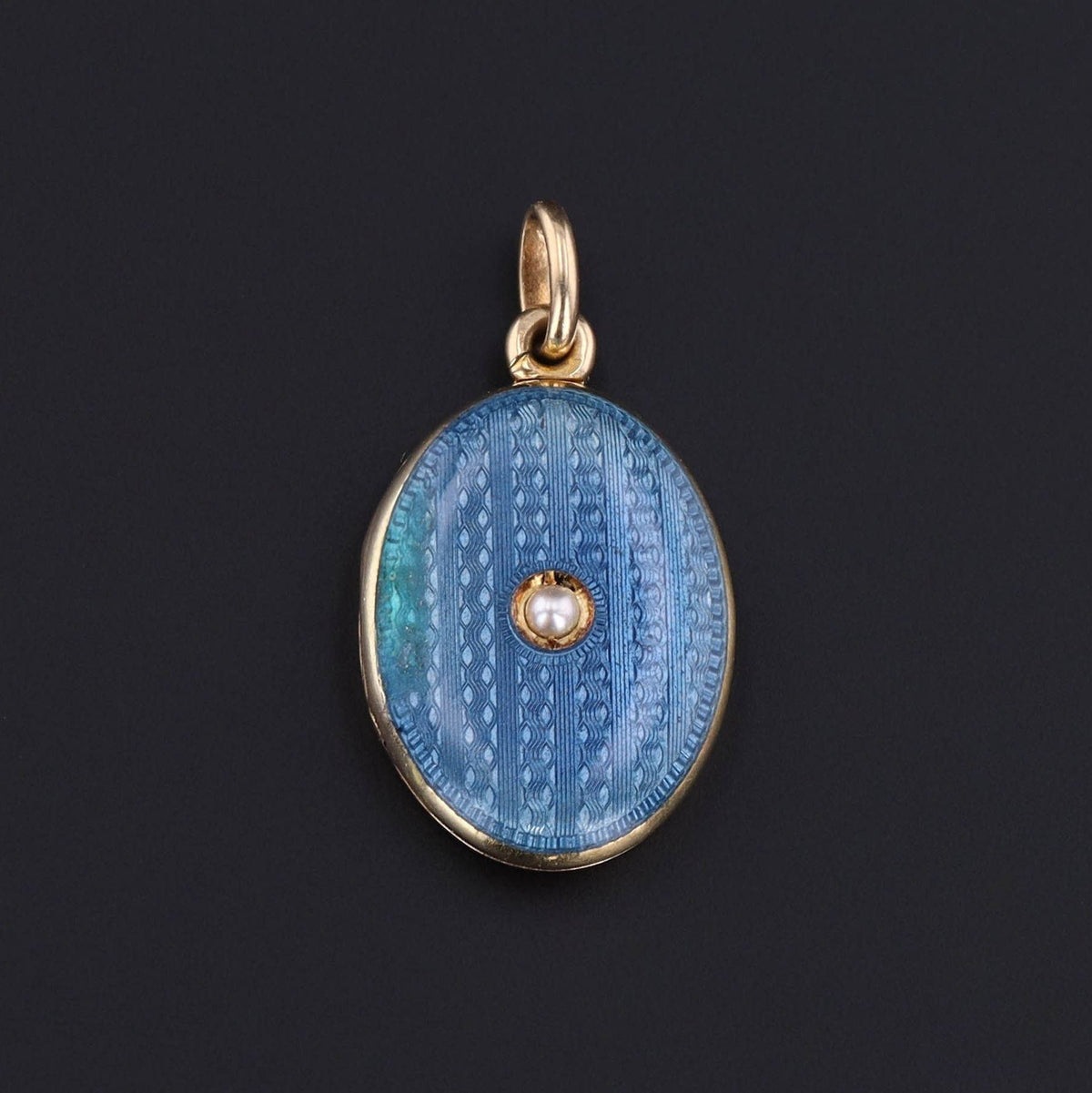 Antique Locket | Blue Enamel &amp; Pearl Locket - Trademark Antiques