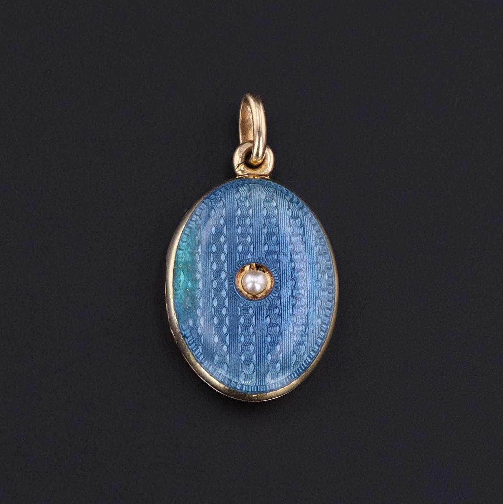 Antique Locket | Blue Enamel & Pearl Locket - Trademark Antiques