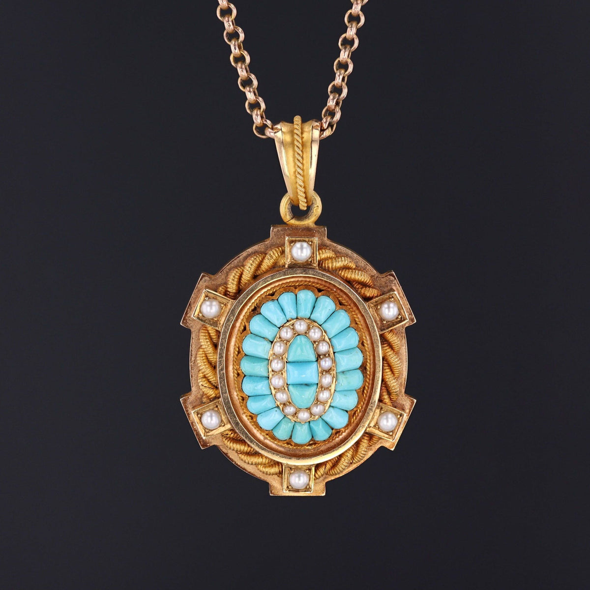 Antique Locket | Turquoise and Pearl Locket - Trademark Antiques