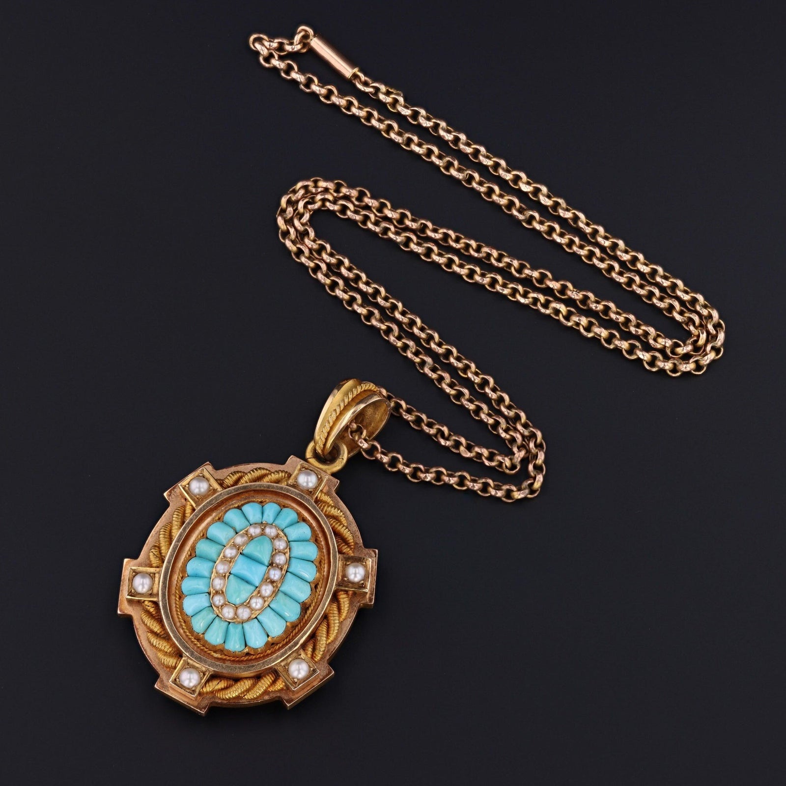 Antique Locket | Turquoise and Pearl Locket - Trademark Antiques