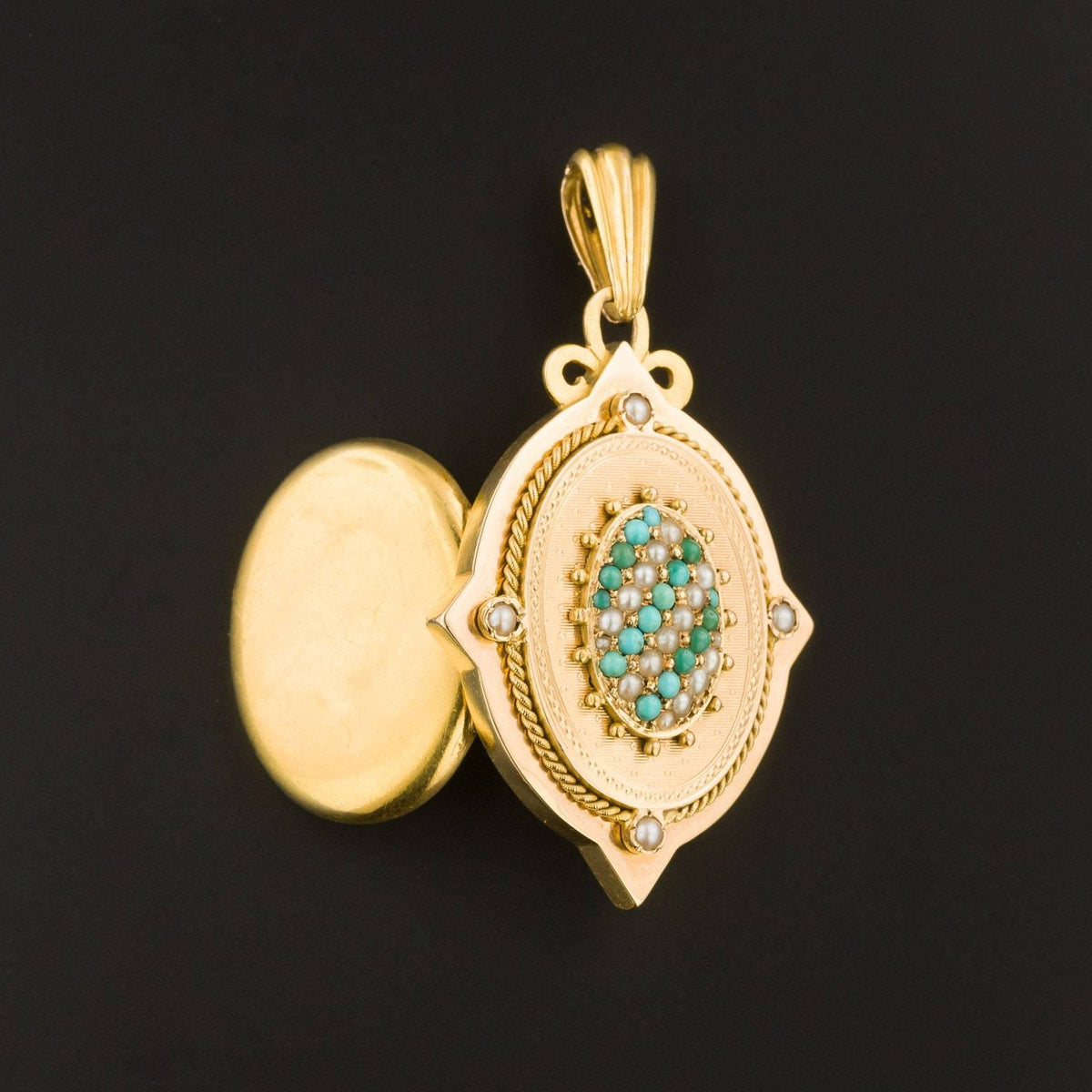 Antique Locket | Turquoise &amp; Pearl Locket - Trademark Antiques
