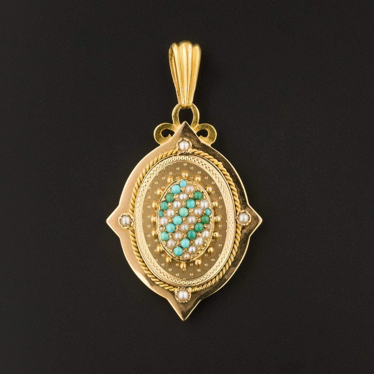Antique Locket | Turquoise &amp; Pearl Locket - Trademark Antiques
