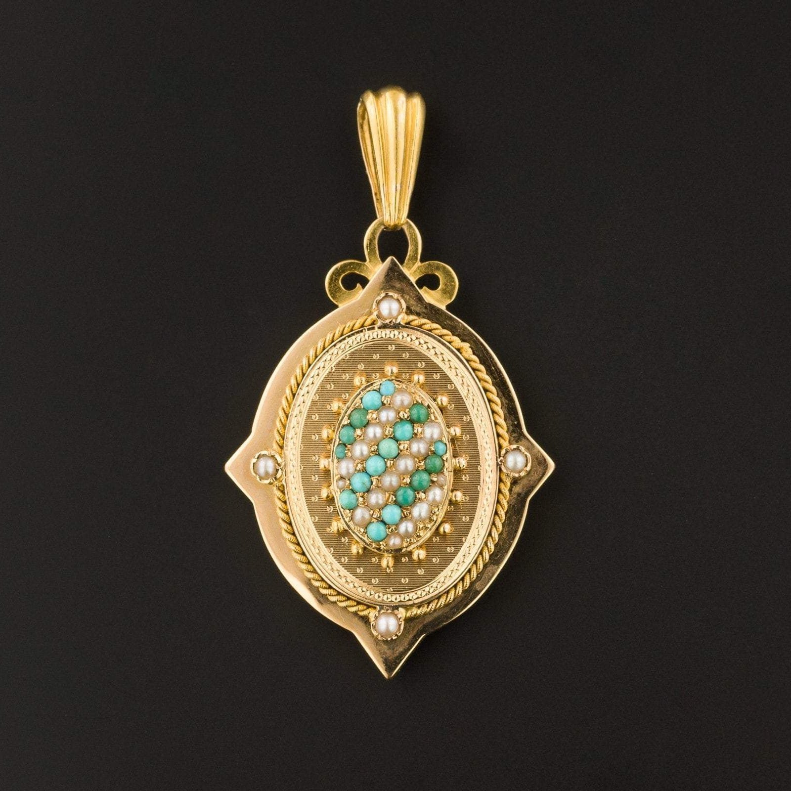 Antique Locket | Turquoise & Pearl Locket - Trademark Antiques