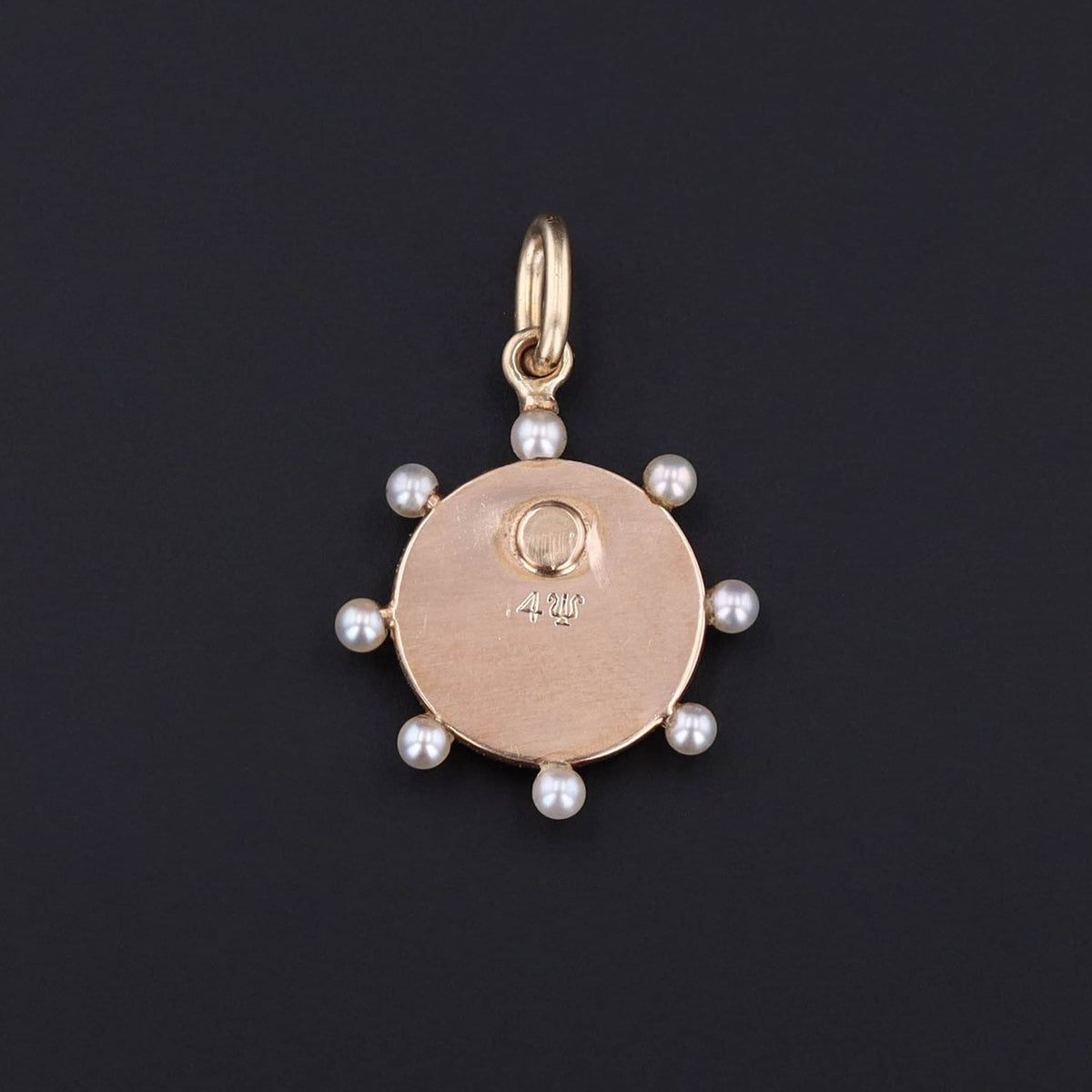 Antique Lucky Clover Charm of 14k Gold with Post Set Pearl Accents Originally a Stickpin - Trademark Antiques
