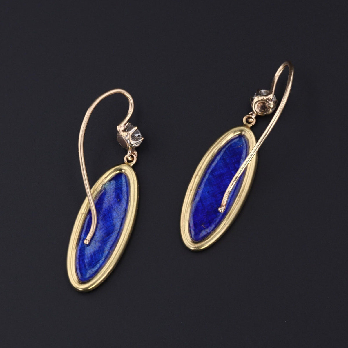 Antique Man in the Moon Earrings | 14k Gold Enamel &amp; Diamond Earrings - Trademark Antiques
