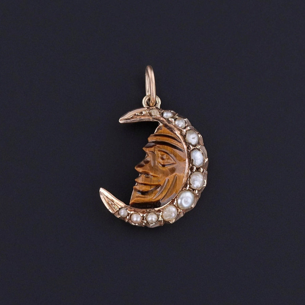 Antique Man in the Moon Pendant of 18k Gold - Trademark Antiques