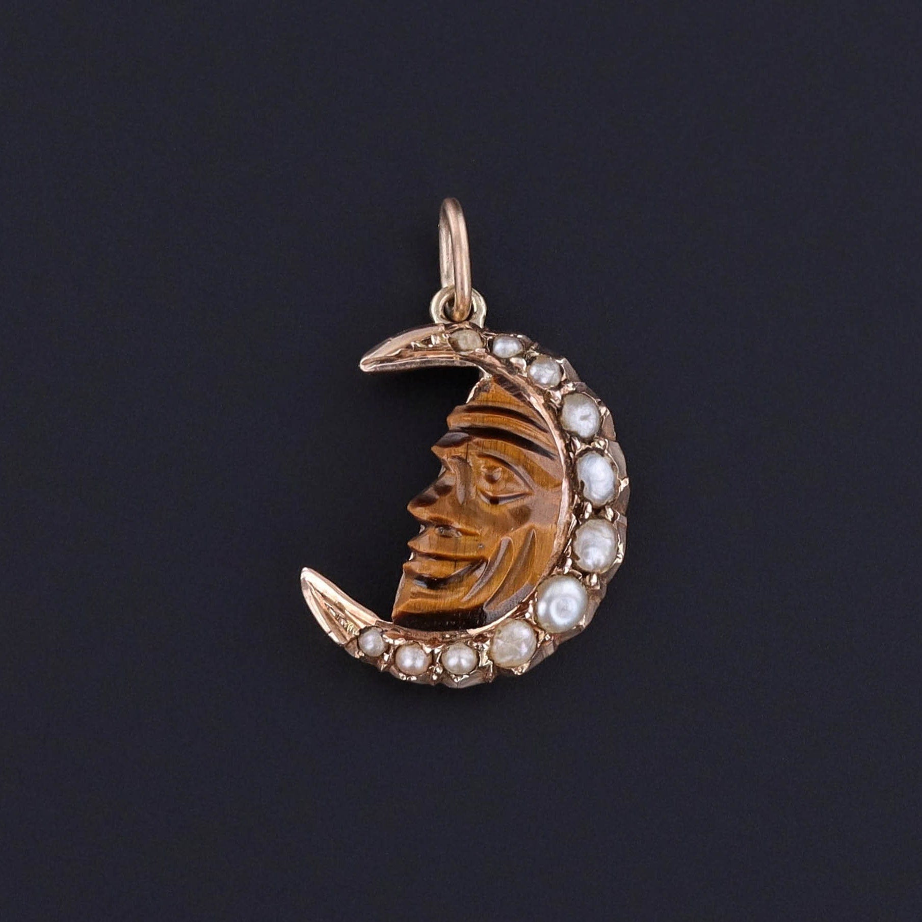 Antique Man in the Moon Pendant of 18k Gold - Trademark Antiques