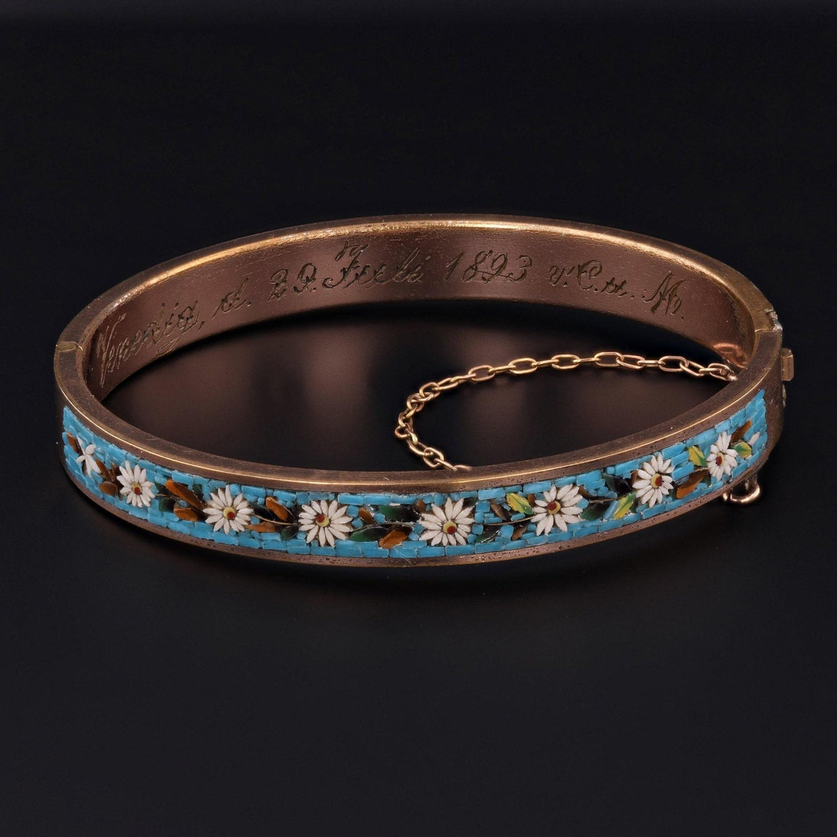 Antique Micro Mosaic Flower Bangle Bracelet | Gold Filled Bangle Bracelet - Trademark Antiques