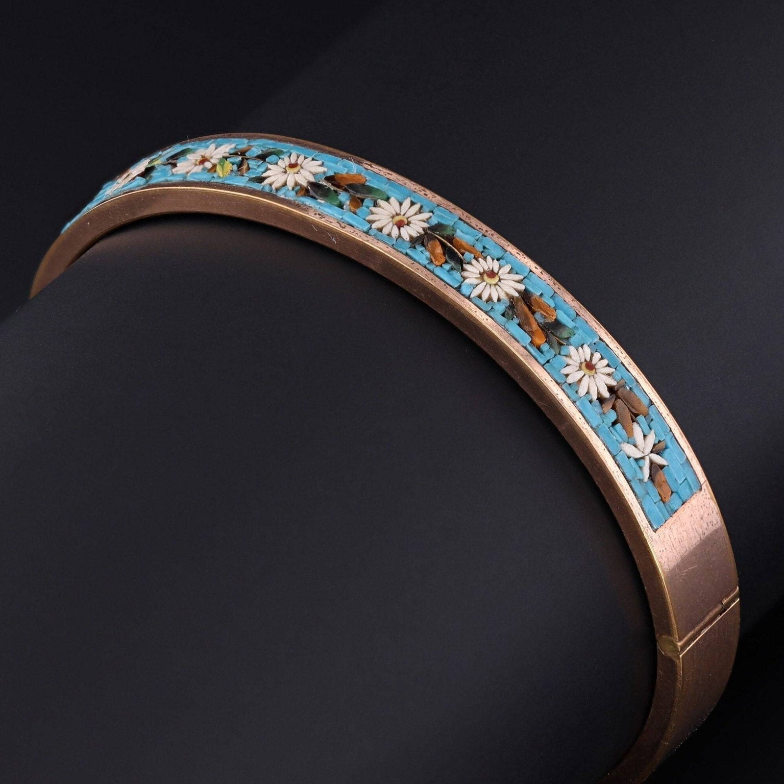 Antique Micro Mosaic Flower Bangle Bracelet | Gold Filled Bangle Bracelet - Trademark Antiques