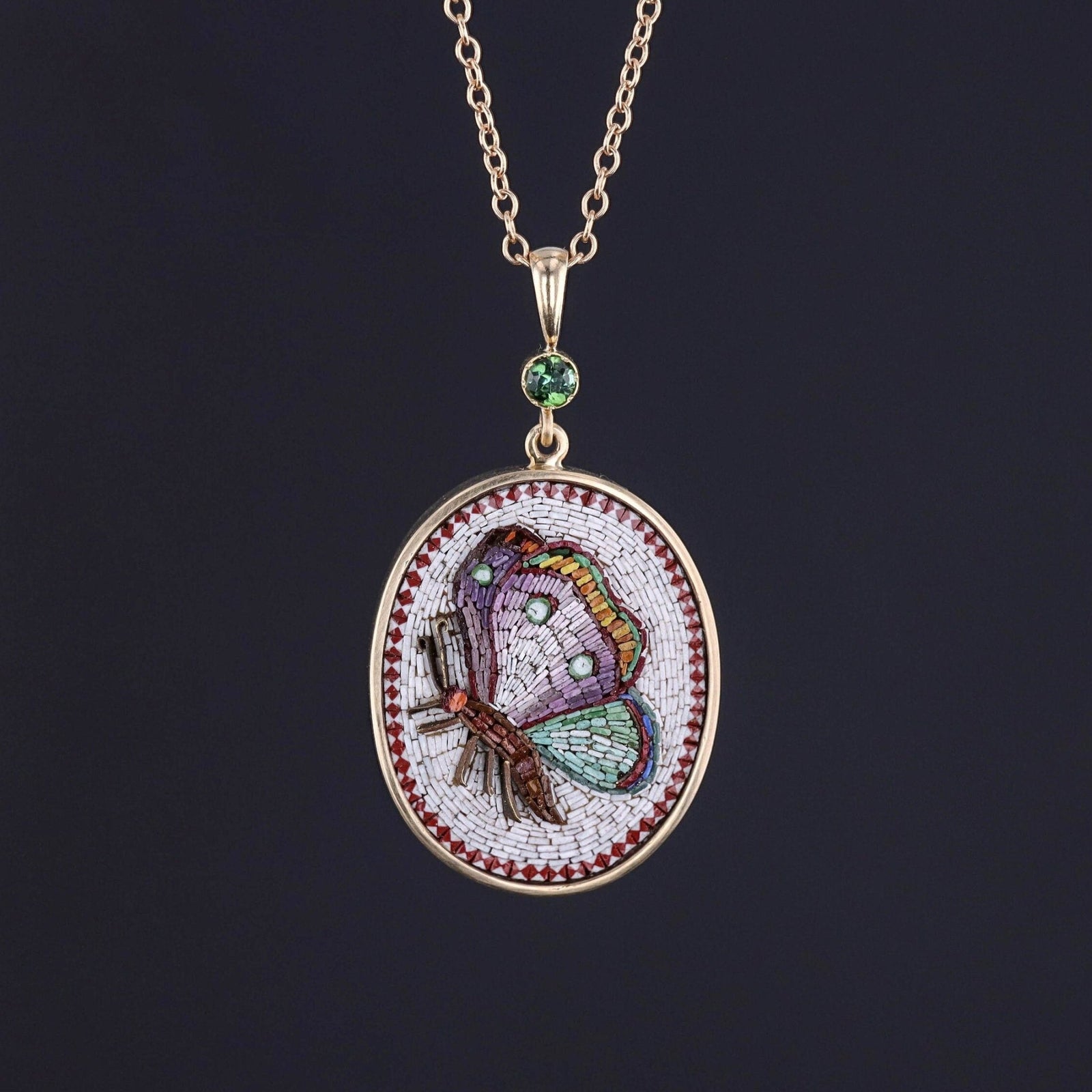 Antique Micromosaic Butterfly Pendant of 14k Gold - Trademark Antiques