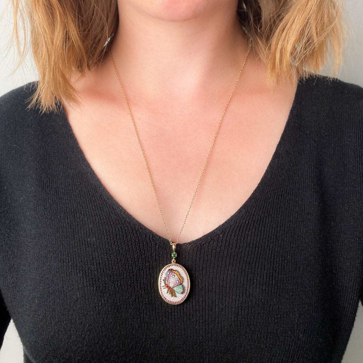Antique Micromosaic Butterfly Pendant of 14k Gold - Trademark Antiques