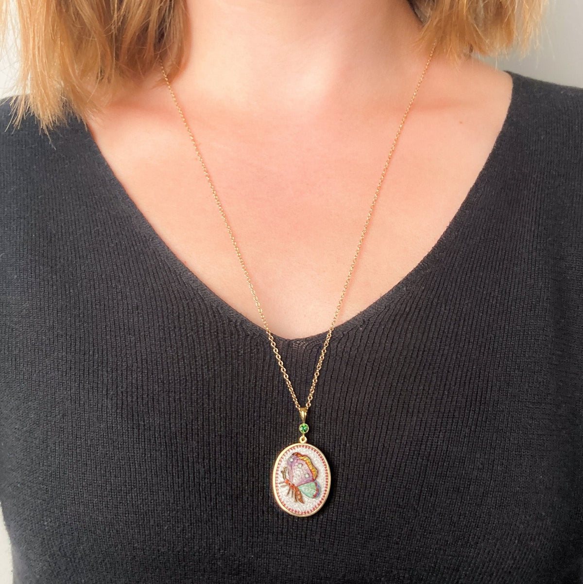 Antique Micromosaic Butterfly Pendant of 14k Gold - Trademark Antiques