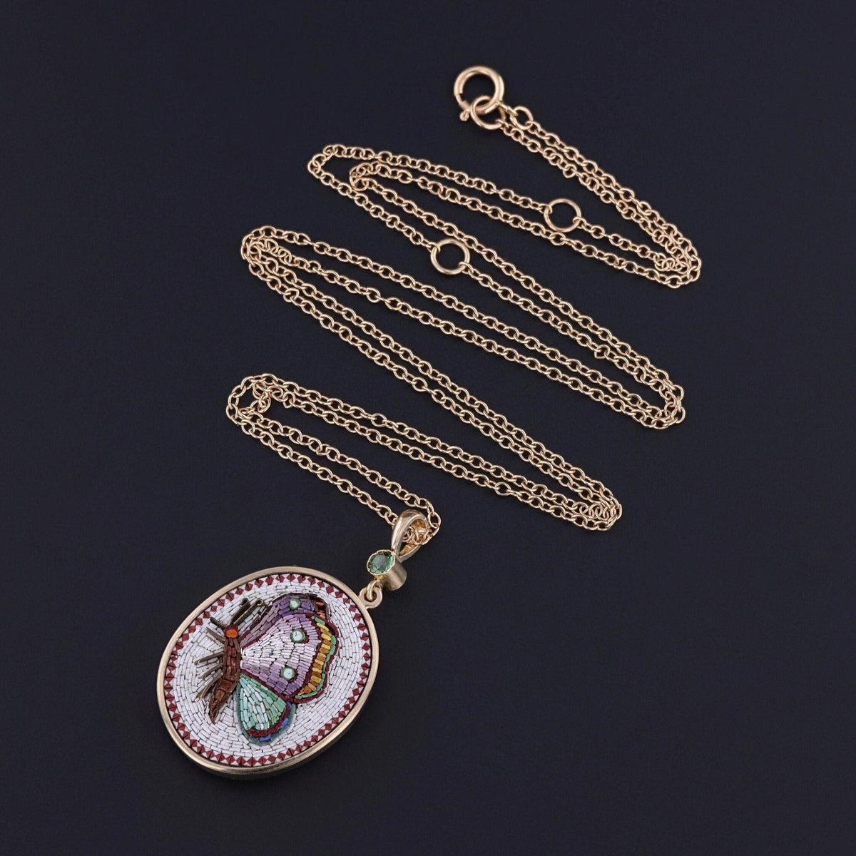 Antique Micromosaic Butterfly Pendant of 14k Gold - Trademark Antiques
