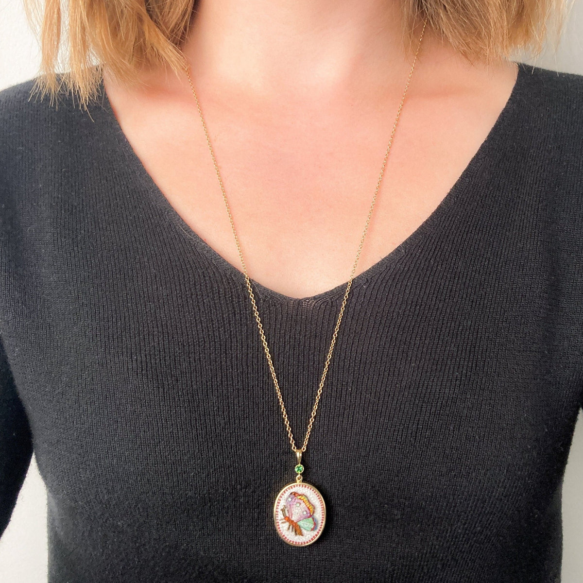 Antique Micromosaic Butterfly Pendant of 14k Gold - Trademark Antiques