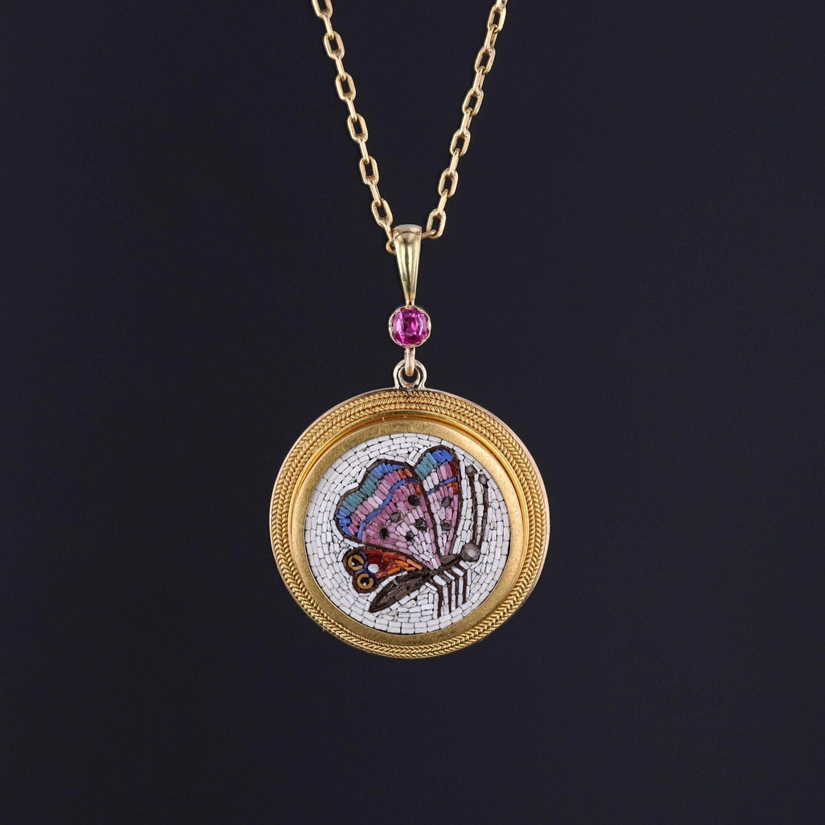 Antique Micromosaic Butterfly Pendant of 18k Gold - Trademark Antiques