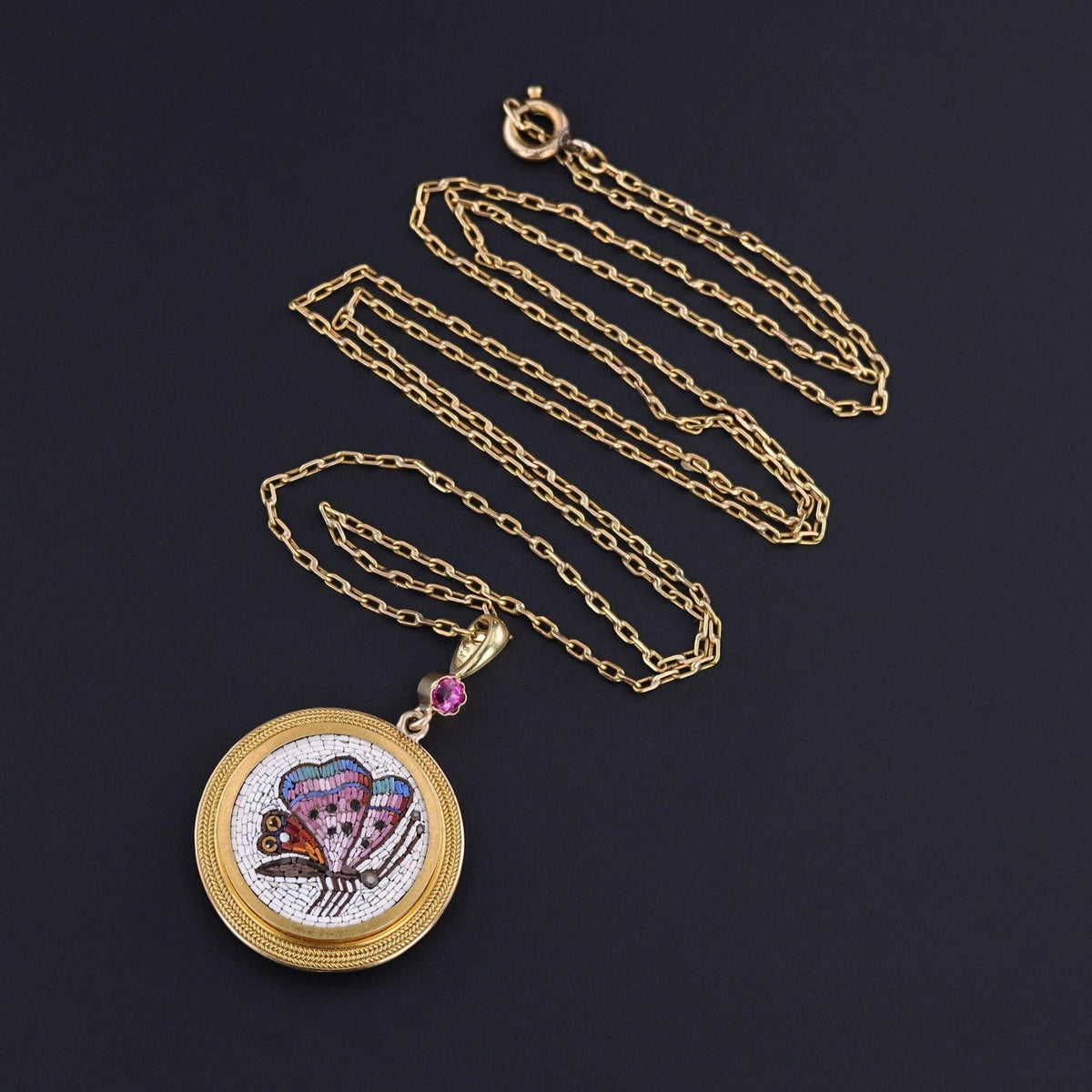 Antique Micromosaic Butterfly Pendant of 18k Gold - Trademark Antiques