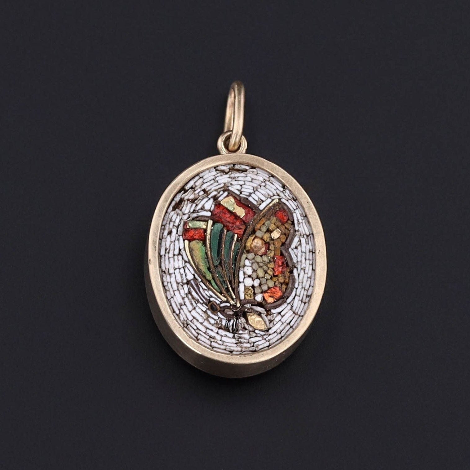 Antique Micromosaic Charm | Victorian Butterfly Pendant - Trademark Antiques