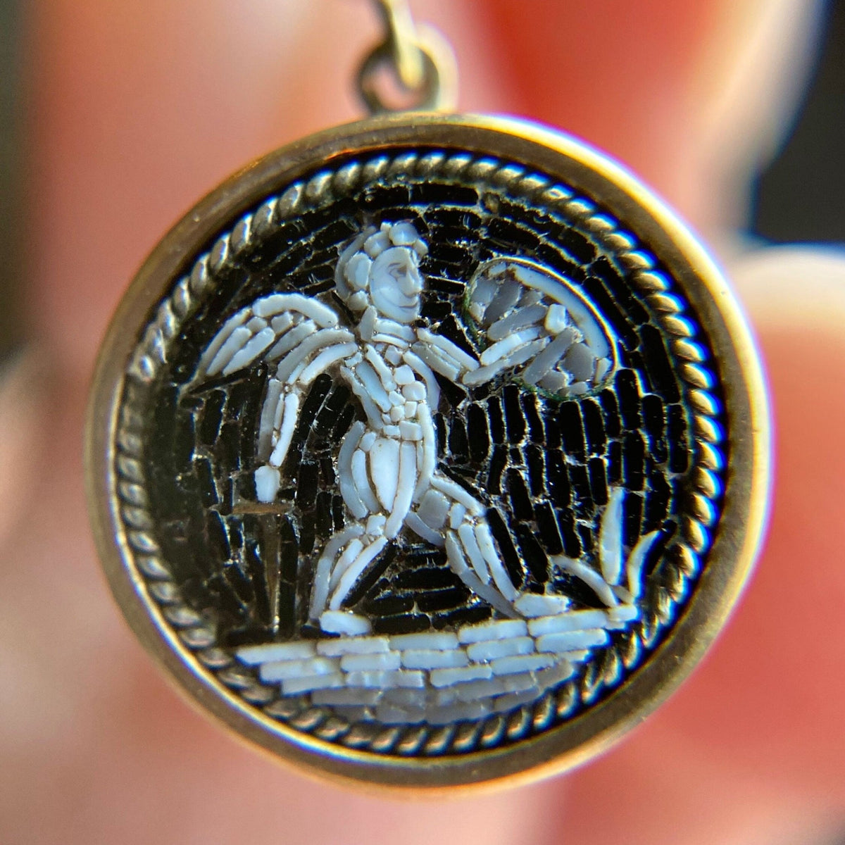 Antique Micromosaic Cherub or Putti Conversion Earrings of 14k Gold - Trademark Antiques