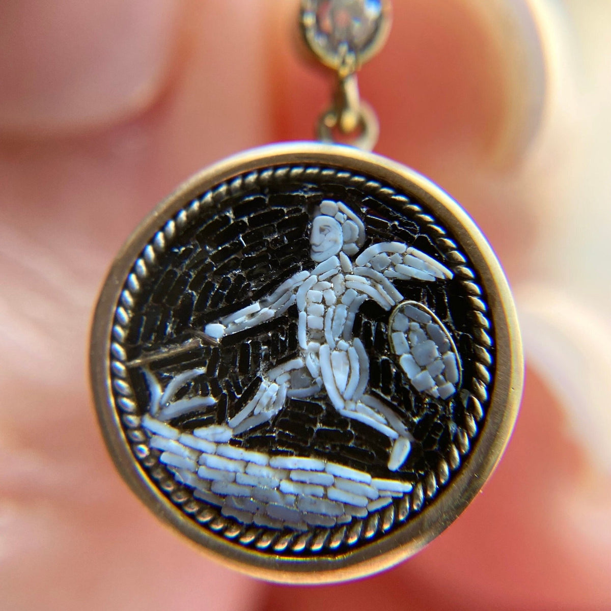 Antique Micromosaic Cherub or Putti Conversion Earrings of 14k Gold - Trademark Antiques