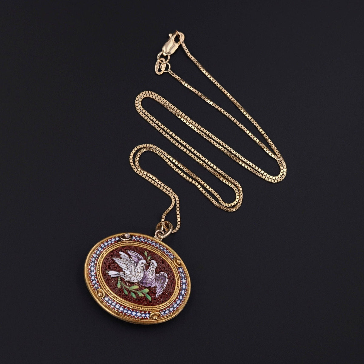 Antique Micromosaic Dove Conversion Pendant of 14k Gold - Trademark Antiques
