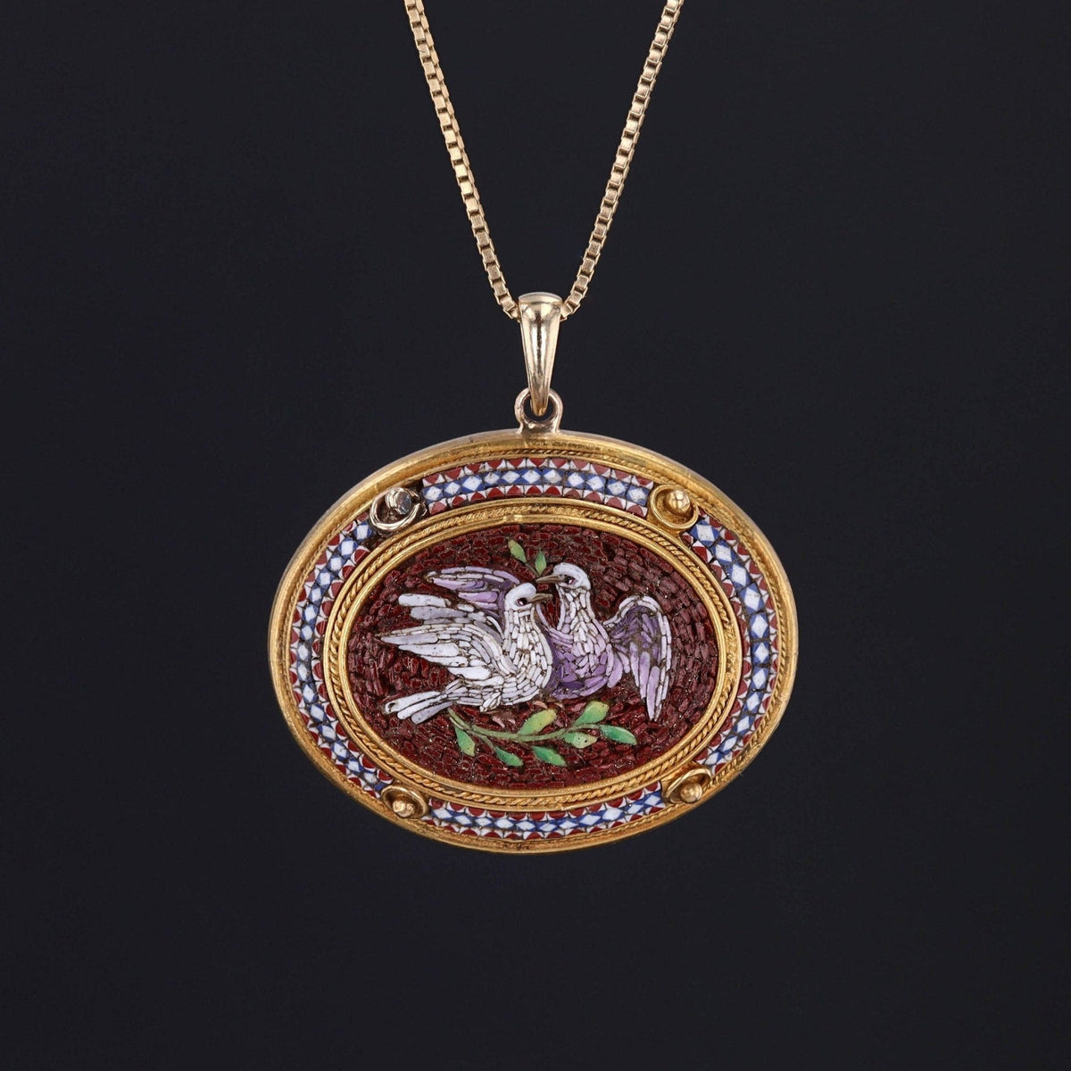 Antique Micromosaic Dove Conversion Pendant of 14k Gold - Trademark Antiques