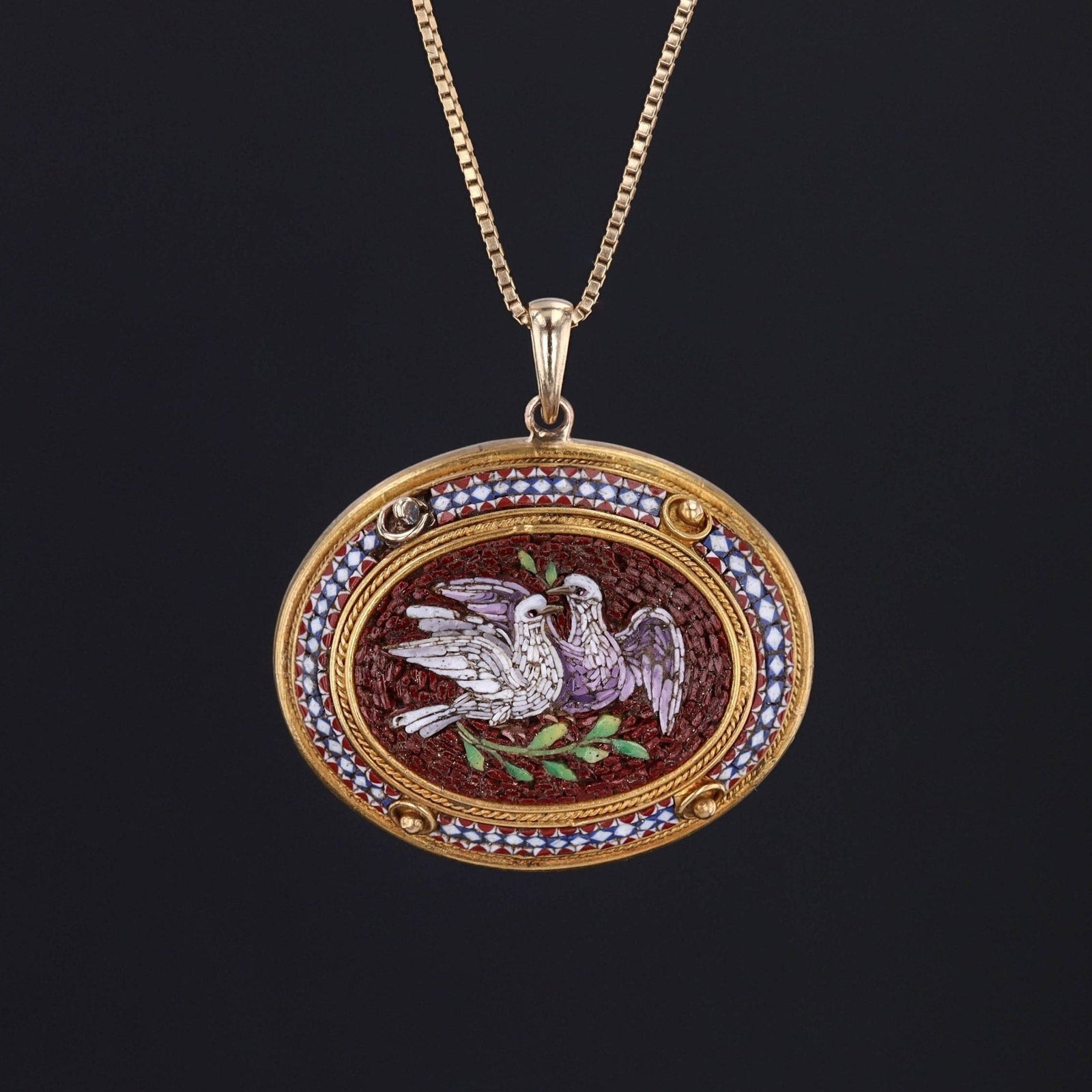 Antique Micromosaic Dove Conversion Pendant of 14k Gold - Trademark Antiques