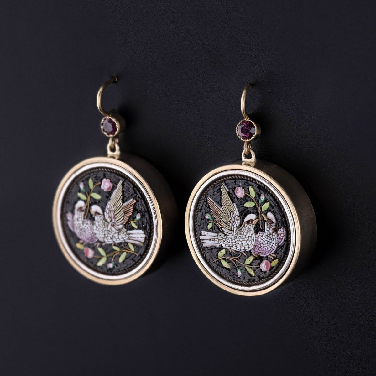 Antique Micromosaic Dove Earrings of 14k Gold - Trademark Antiques