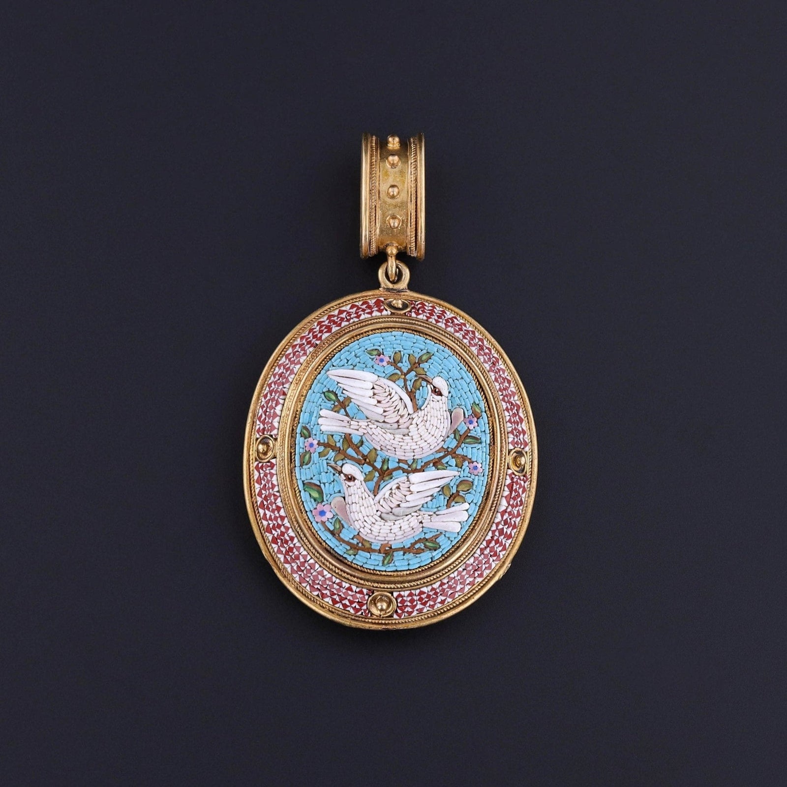 Antique Micromosaic Dove Locket of 14k Gold - Trademark Antiques