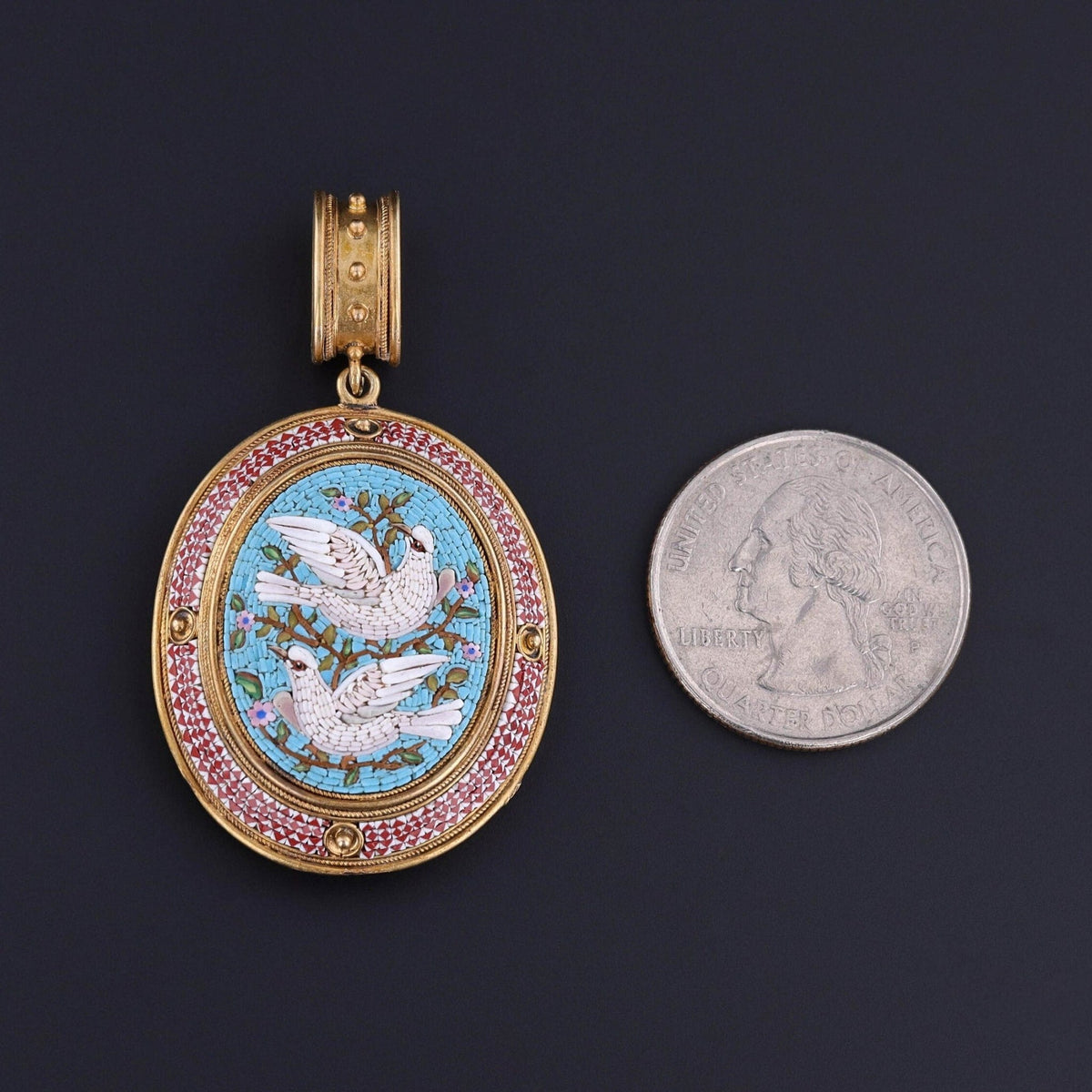 Antique Micromosaic Dove Locket of 14k Gold - Trademark Antiques