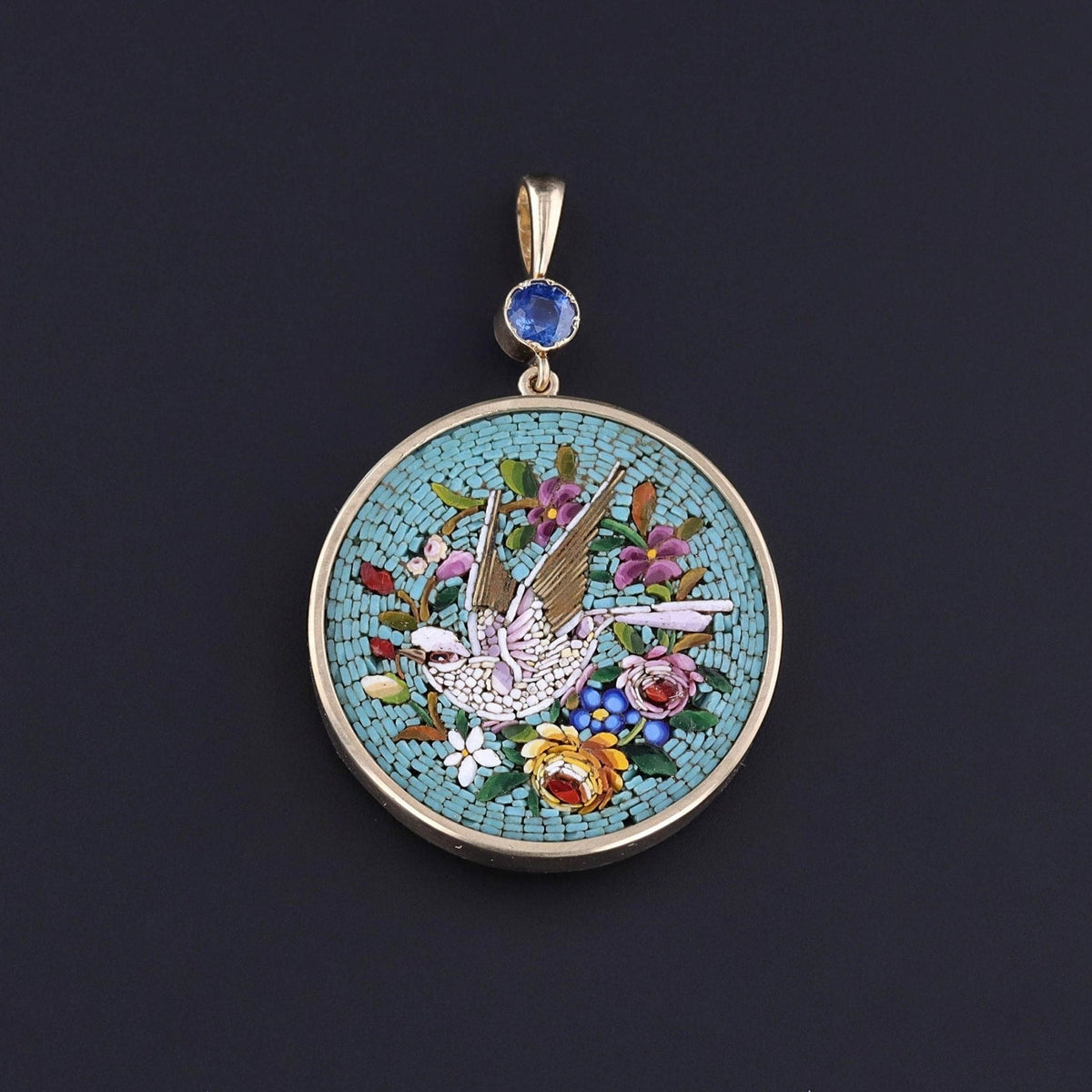 Antique Micromosaic Dove Pendant of 14k Gold - Trademark Antiques