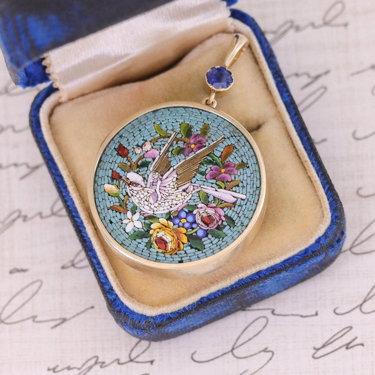 Antique Micromosaic Dove Pendant of 14k Gold - Trademark Antiques