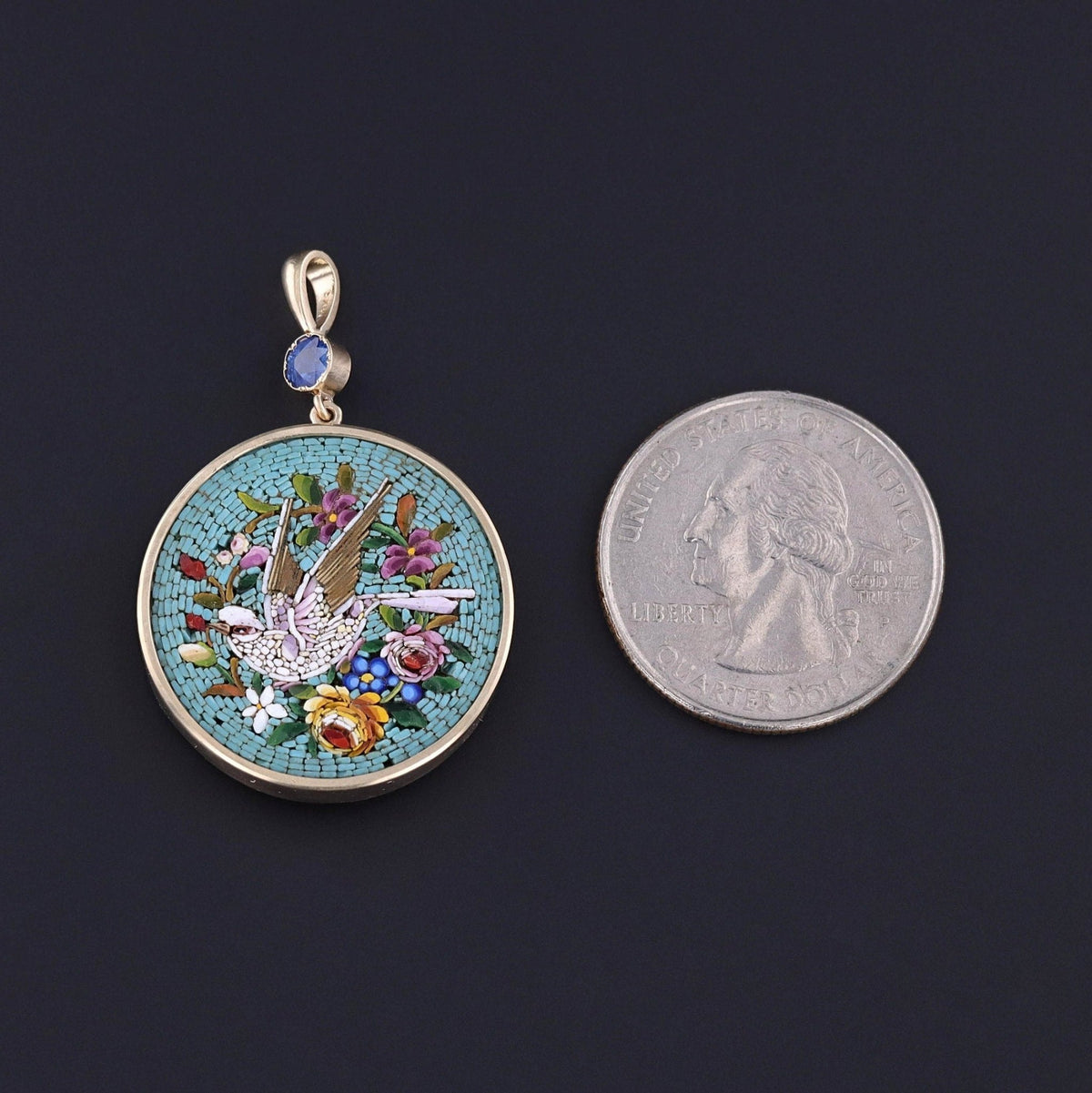 Antique Micromosaic Dove Pendant of 14k Gold - Trademark Antiques