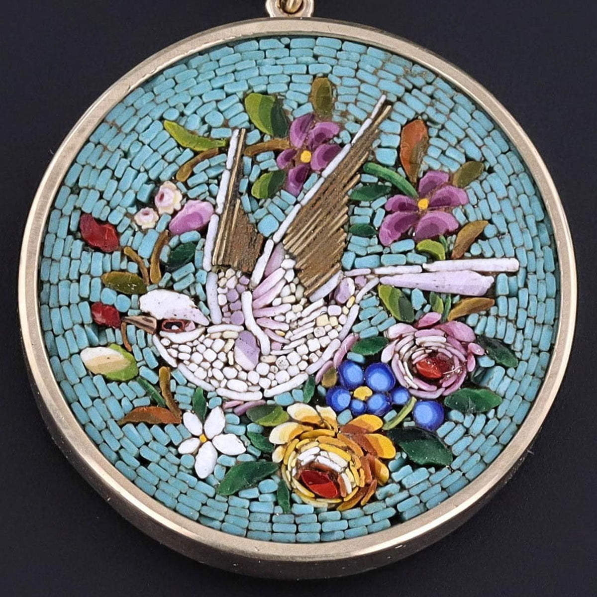 Antique Micromosaic Dove Pendant of 14k Gold - Trademark Antiques