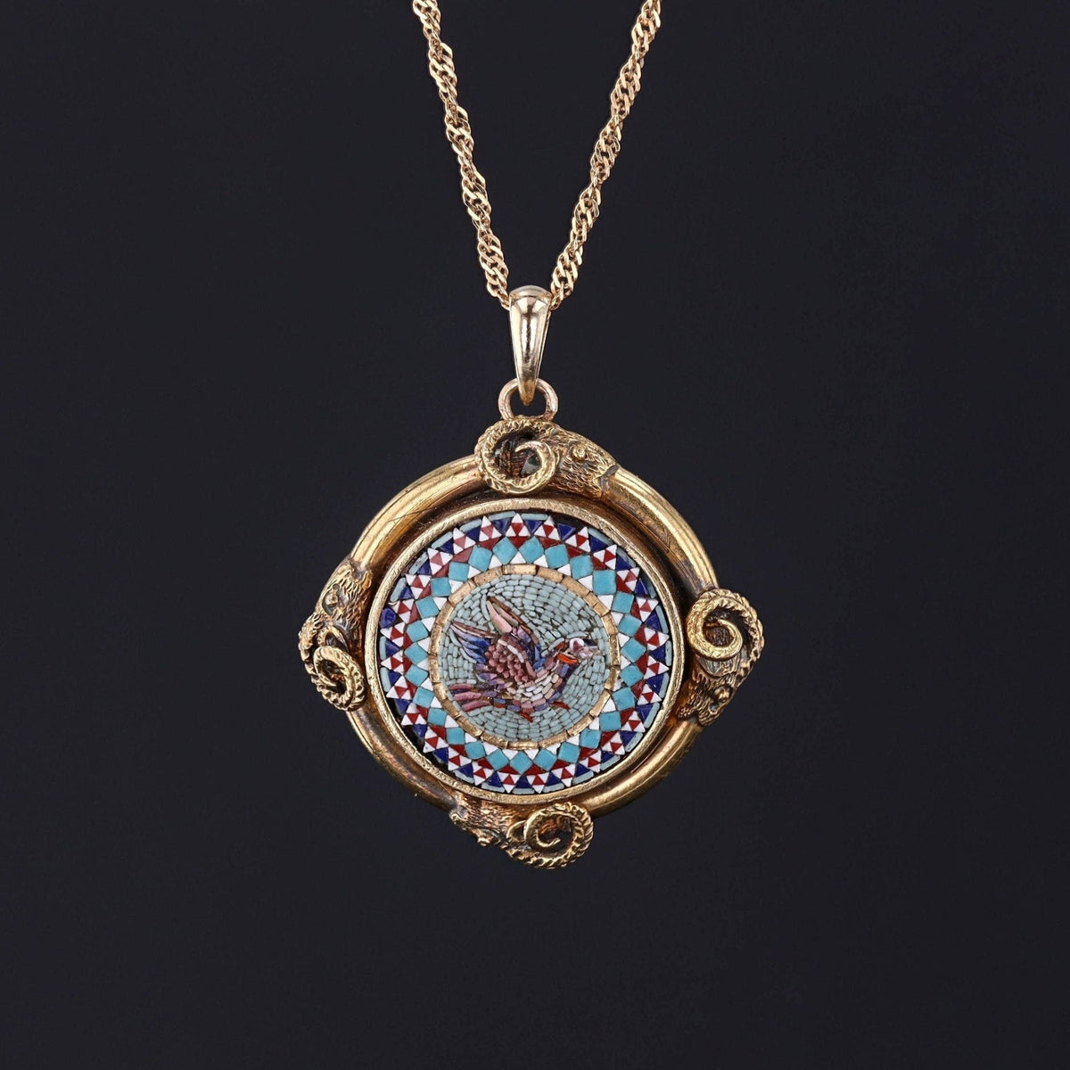 Antique Micromosaic Necklace | Victorian Bird Pendant - Trademark Antiques