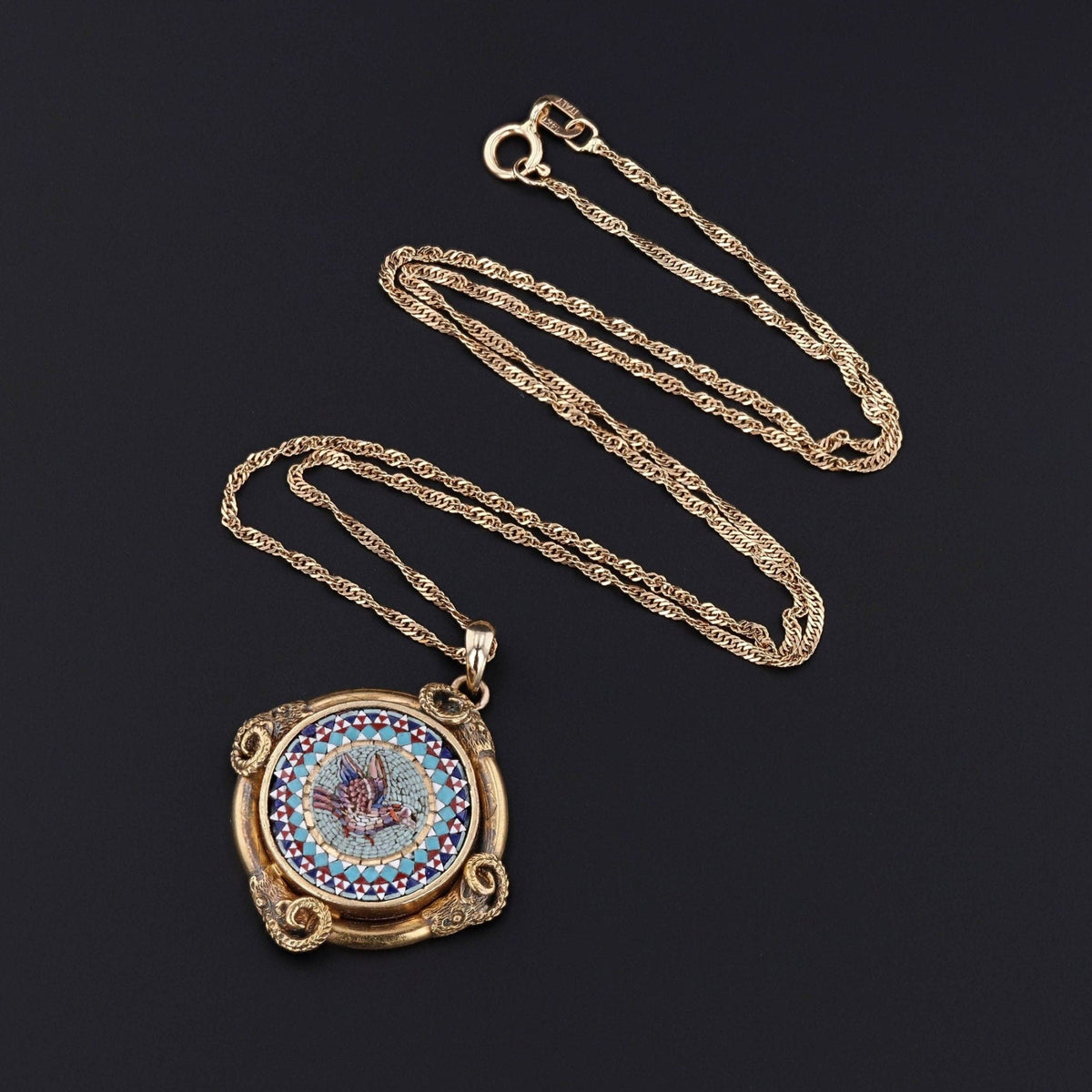 Antique Micromosaic Necklace | Victorian Bird Pendant - Trademark Antiques
